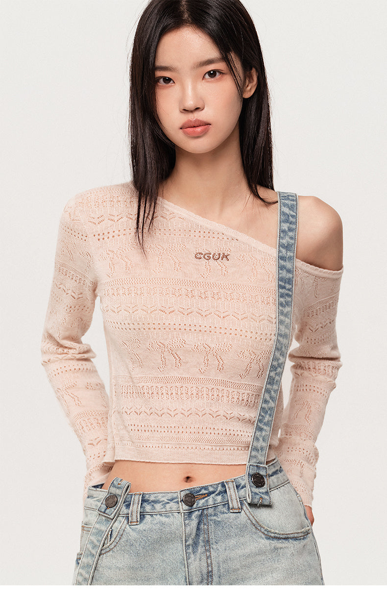 100% WOOL OFF-SHOULDER KNIT TOP