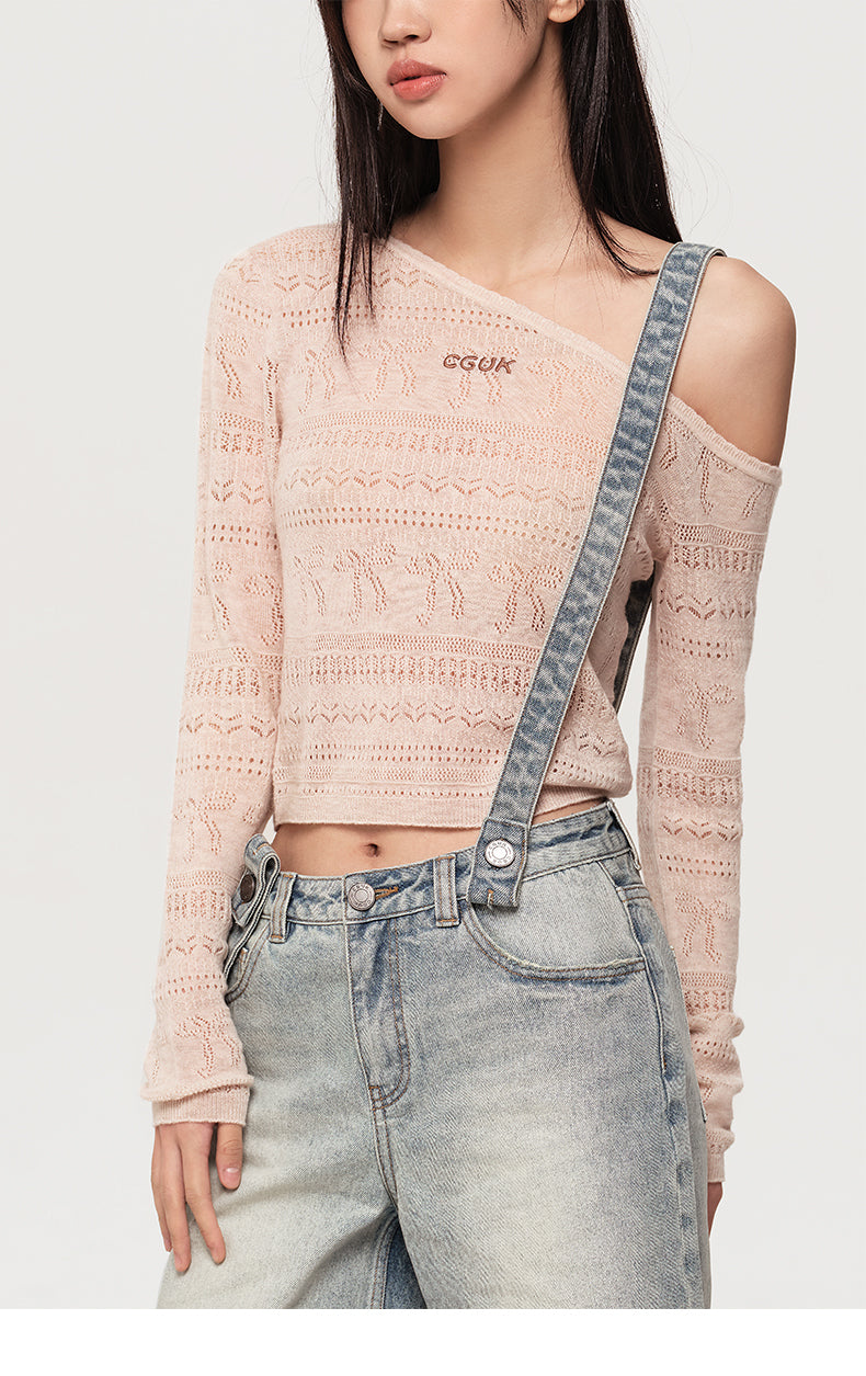 100% WOOL OFF-SHOULDER KNIT TOP