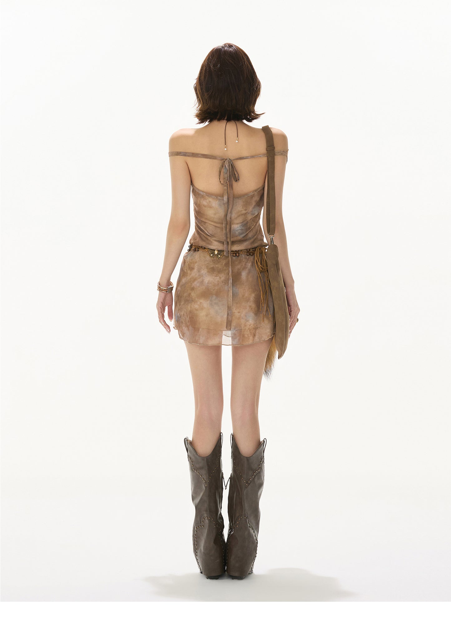 TWO WAY CHIFFON DRESS WITH BUTTERFLY BELT