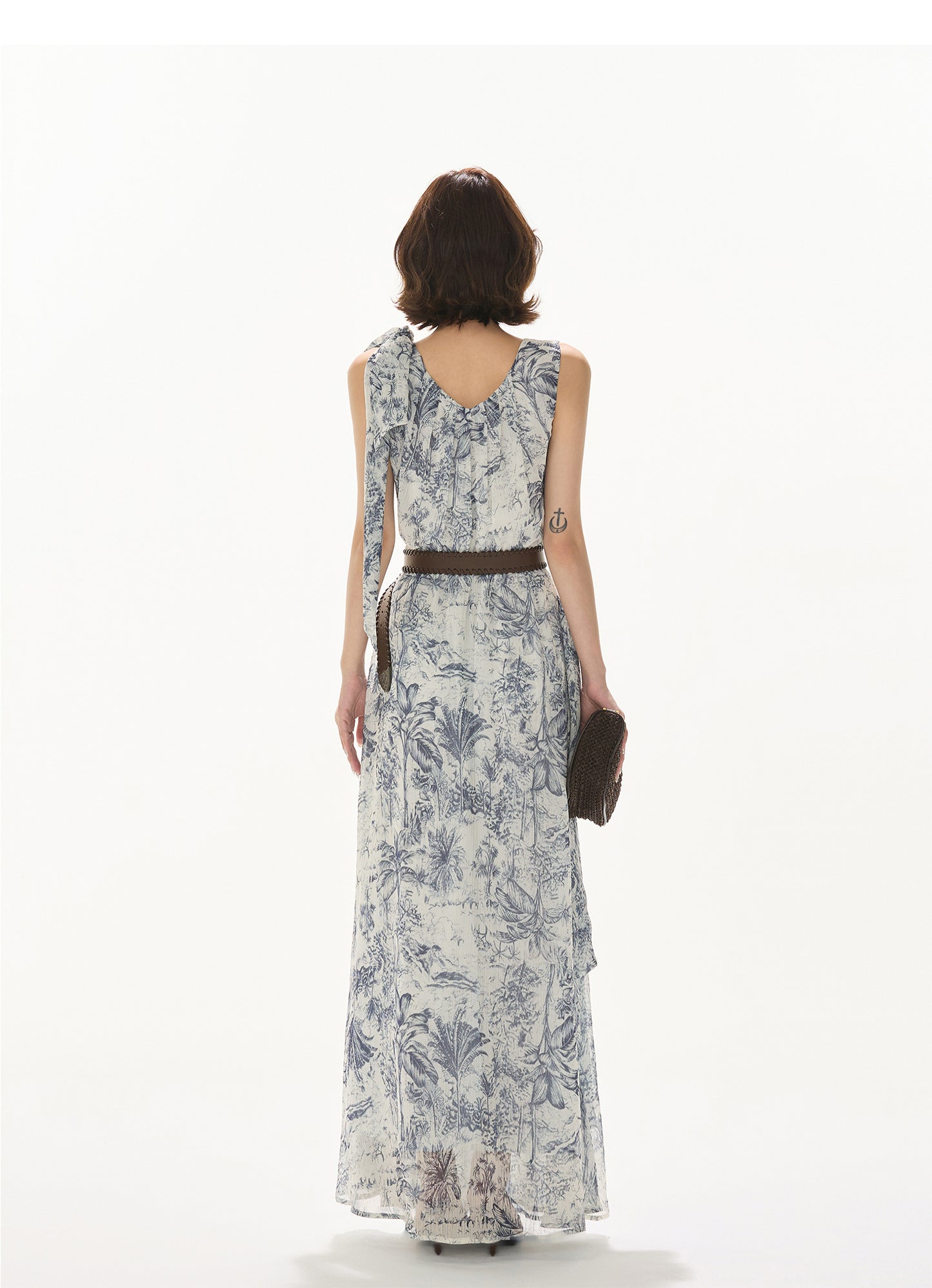 NORWEGIAN FOREST PRINT CHIFFON WAIST ONE-PIECE