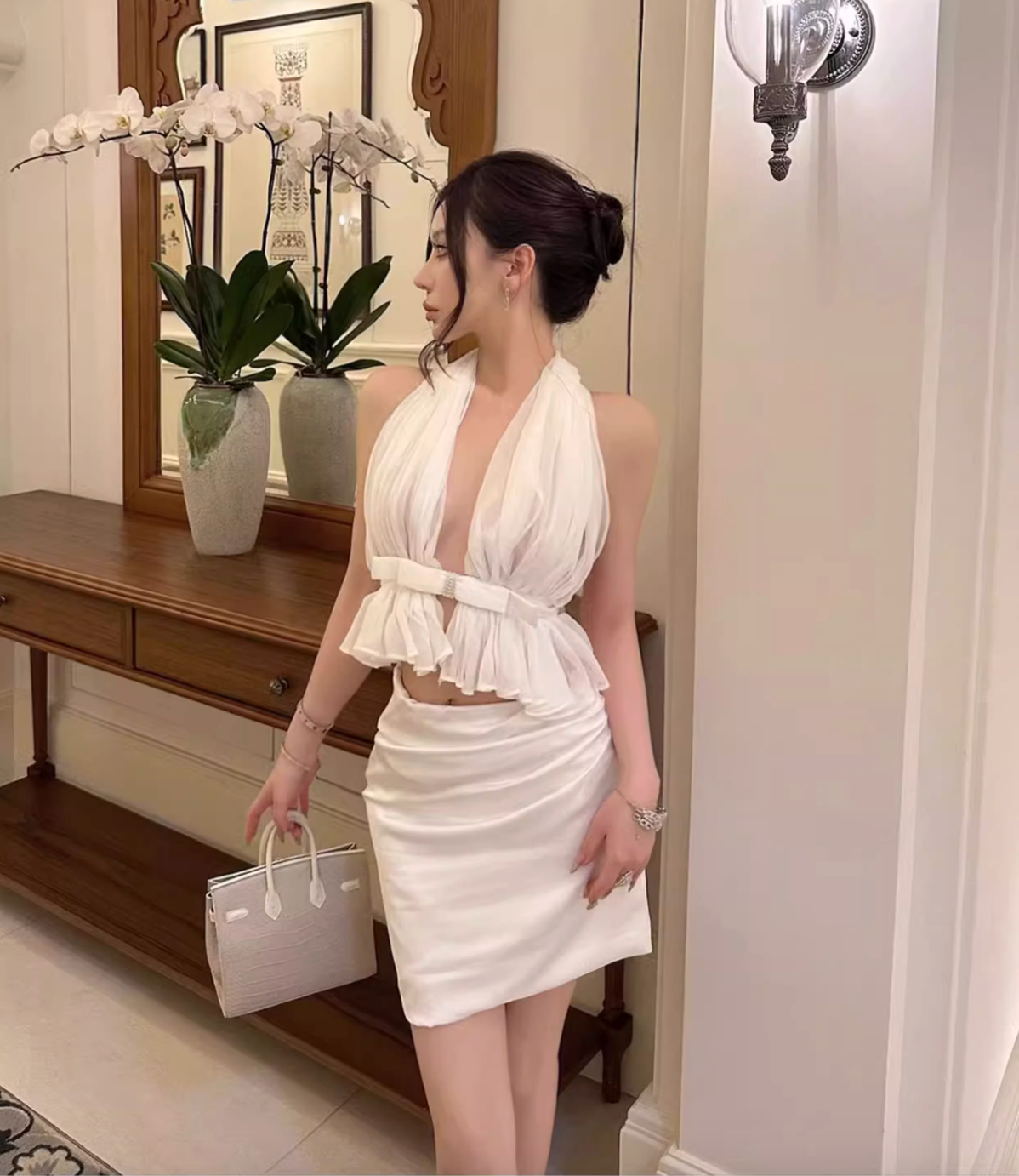 VACATION STYLE MESH TOP AND SKIRT TWO-PIECE SET