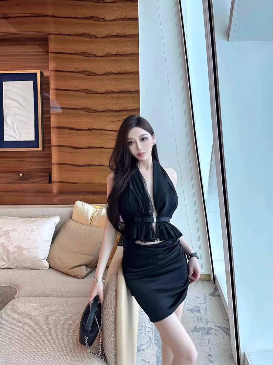 VACATION STYLE MESH TOP AND SKIRT TWO-PIECE SET