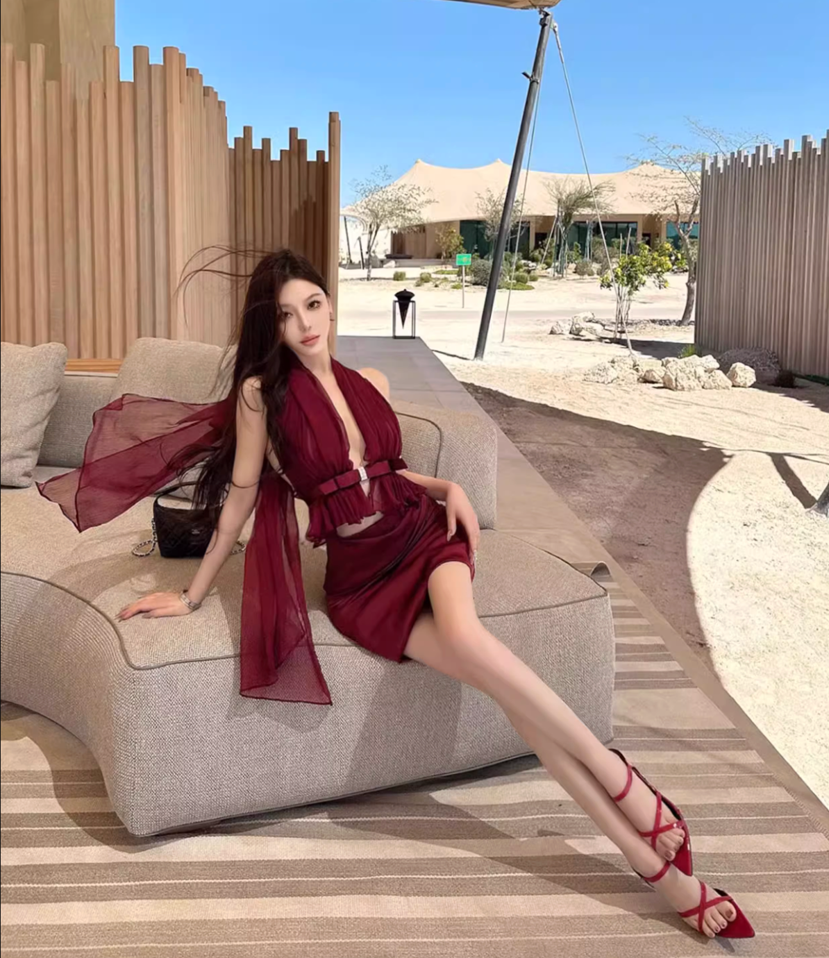 VACATION STYLE MESH TOP AND SKIRT TWO-PIECE SET