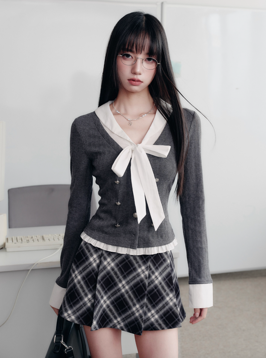 PREPPY BOW KNIT LAYERED SET