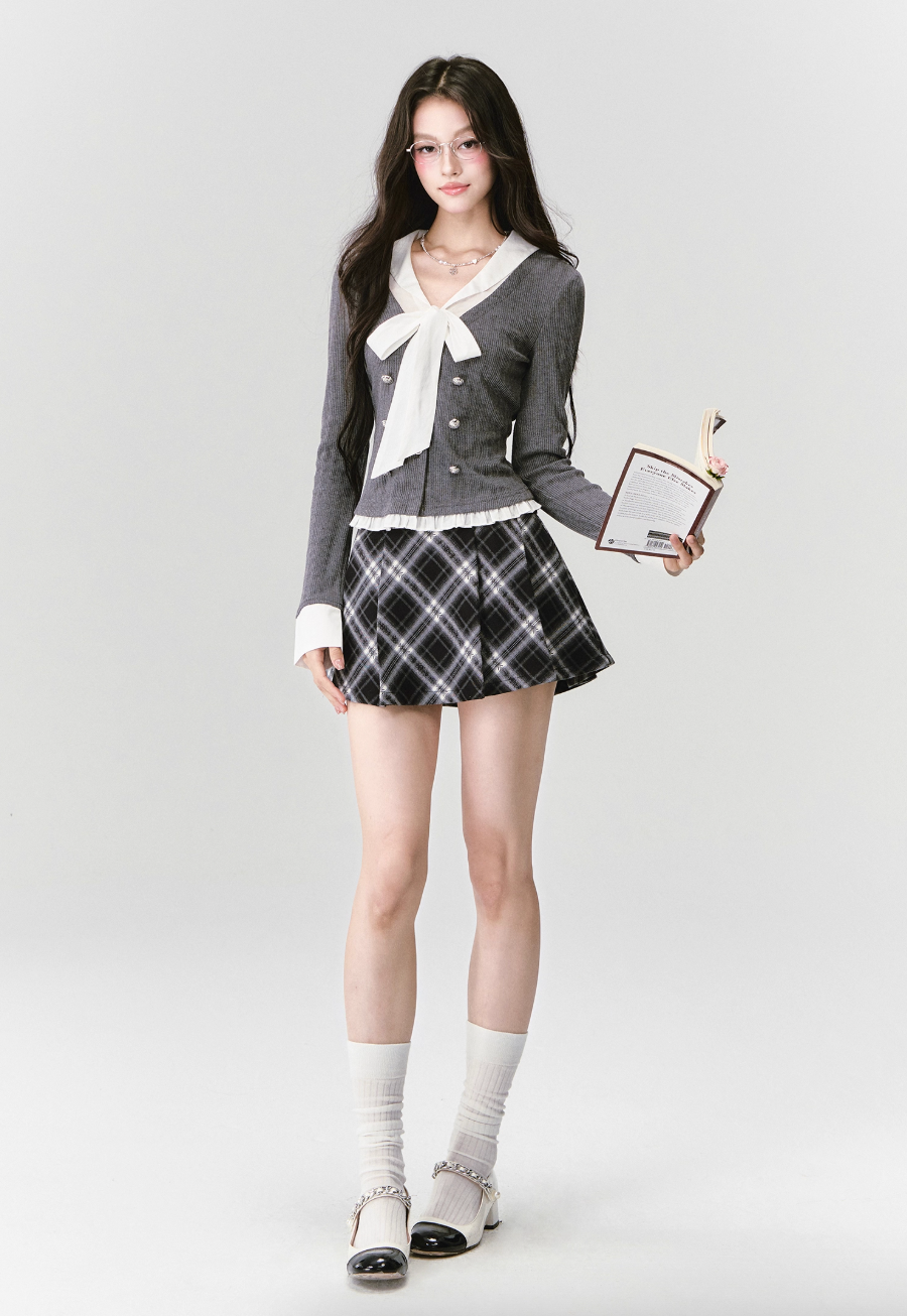 PREPPY BOW KNIT LAYERED SET
