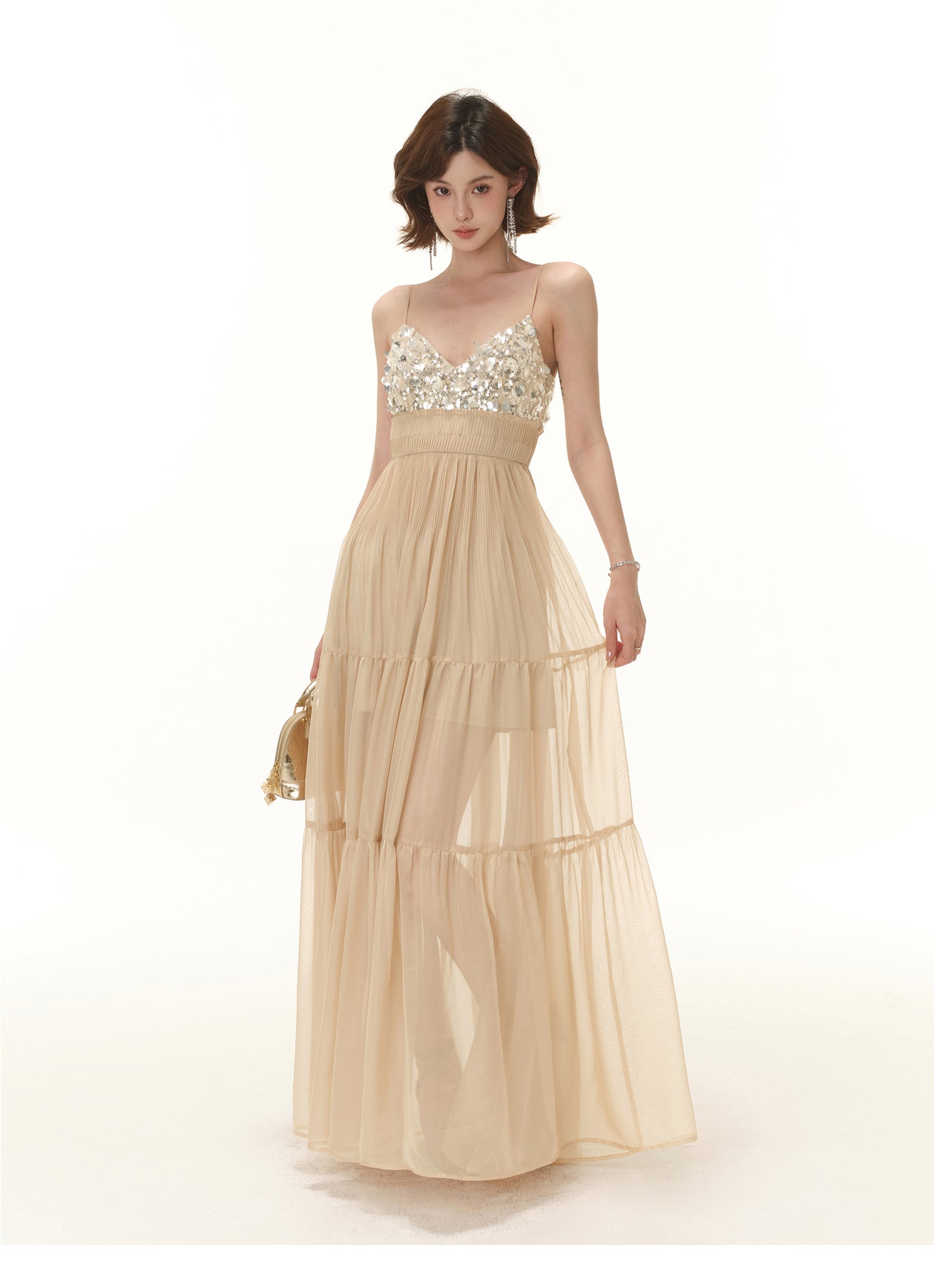 FRENCH LIGHT LUXURY SEQUINED BEADED DRESS