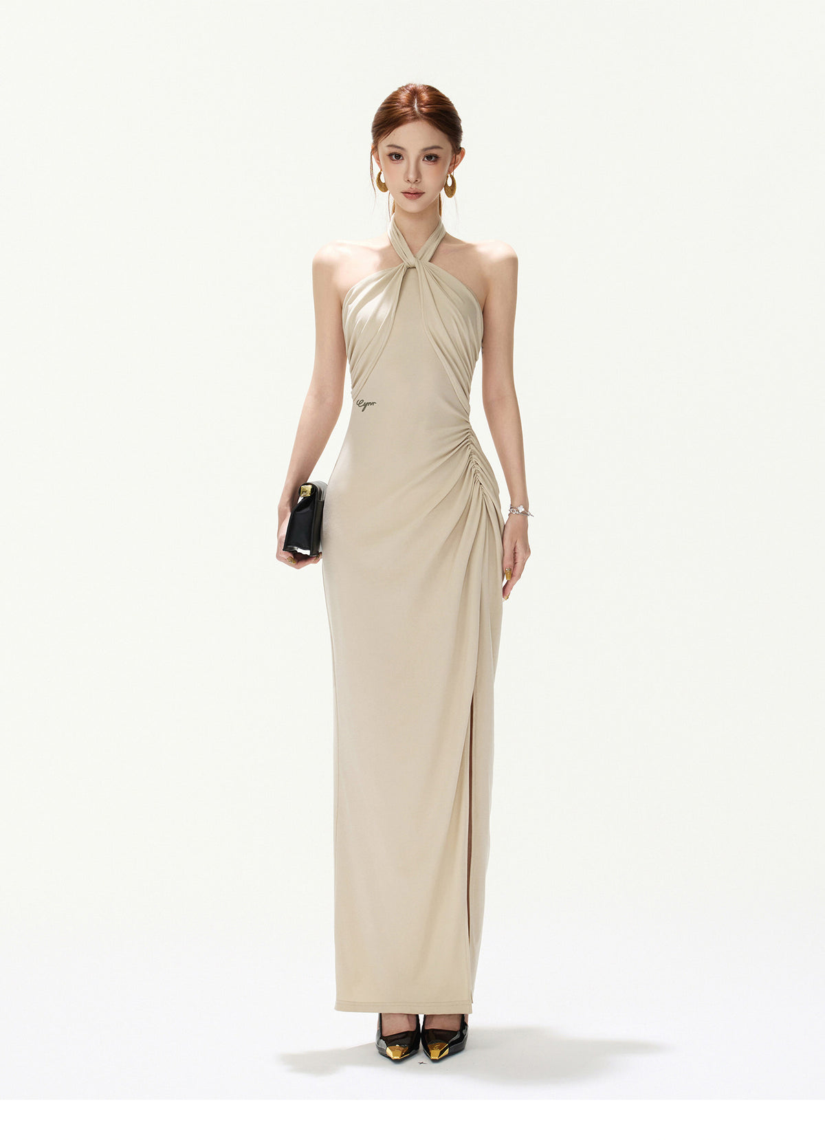 OATMEAL TWIST HALTER MAXI DRESS