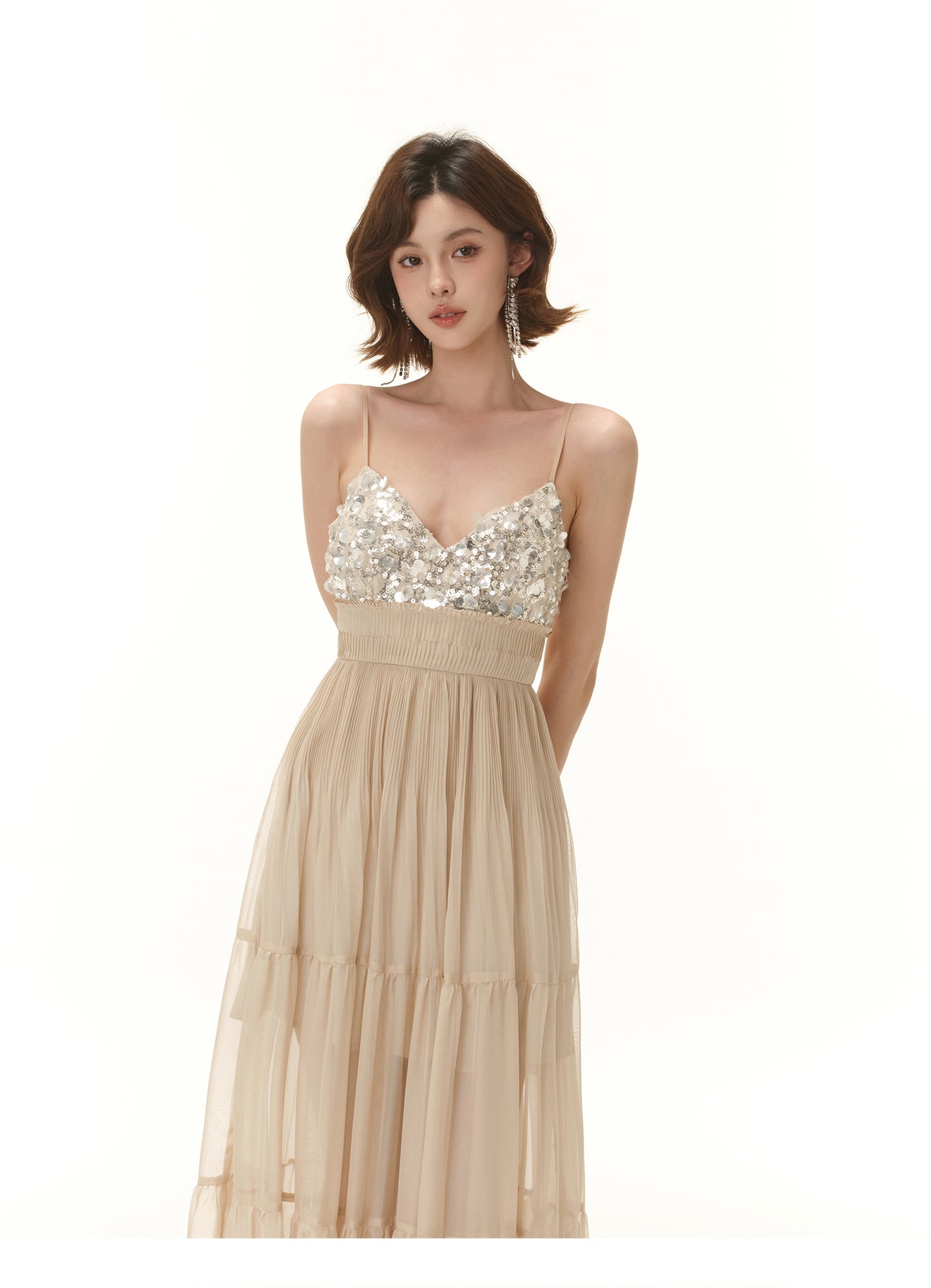FRENCH LIGHT LUXURY SEQUINED BEADED DRESS