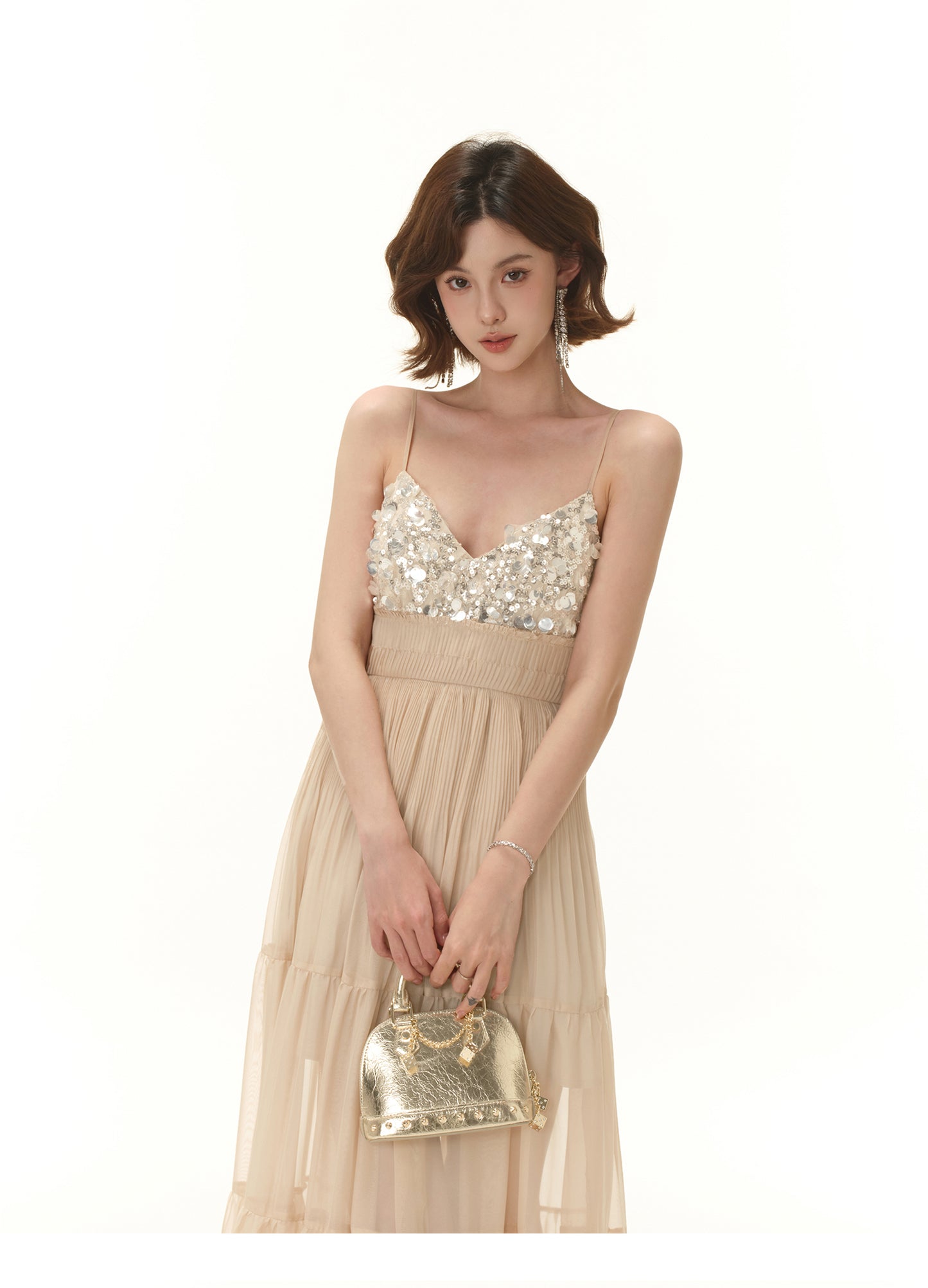FRENCH LIGHT LUXURY SEQUINED BEADED DRESS