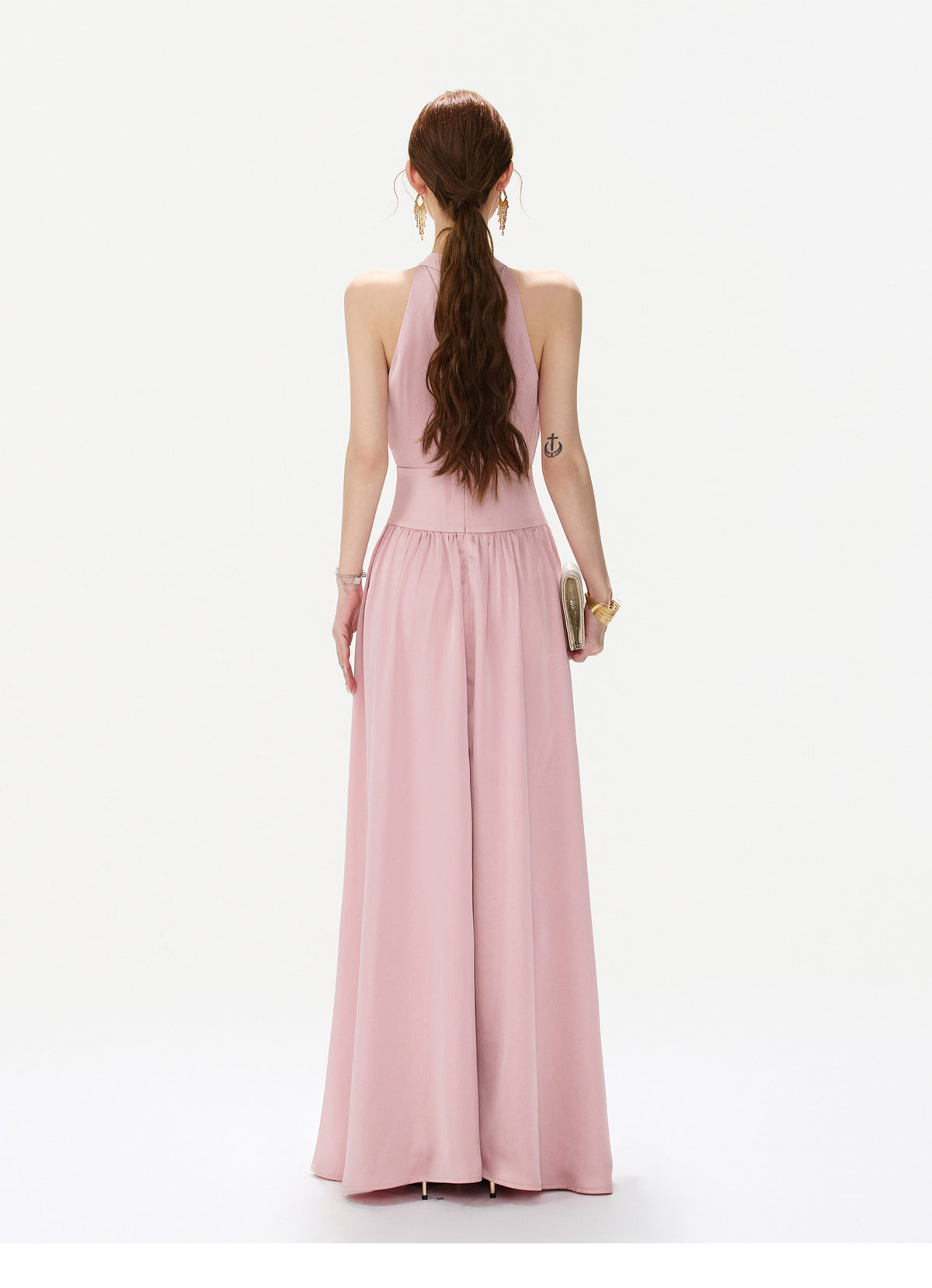 BLUSH JEWELED HALTER GOWN