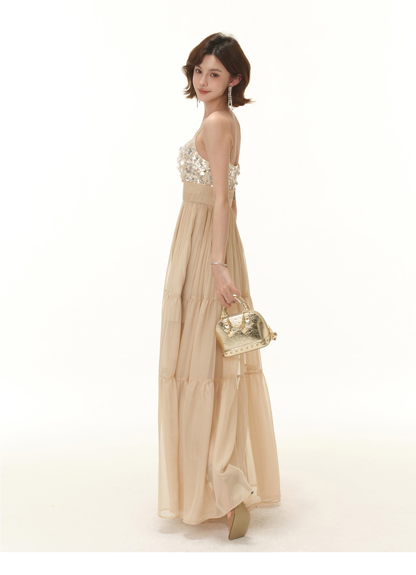 FRENCH LIGHT LUXURY SEQUINED BEADED DRESS