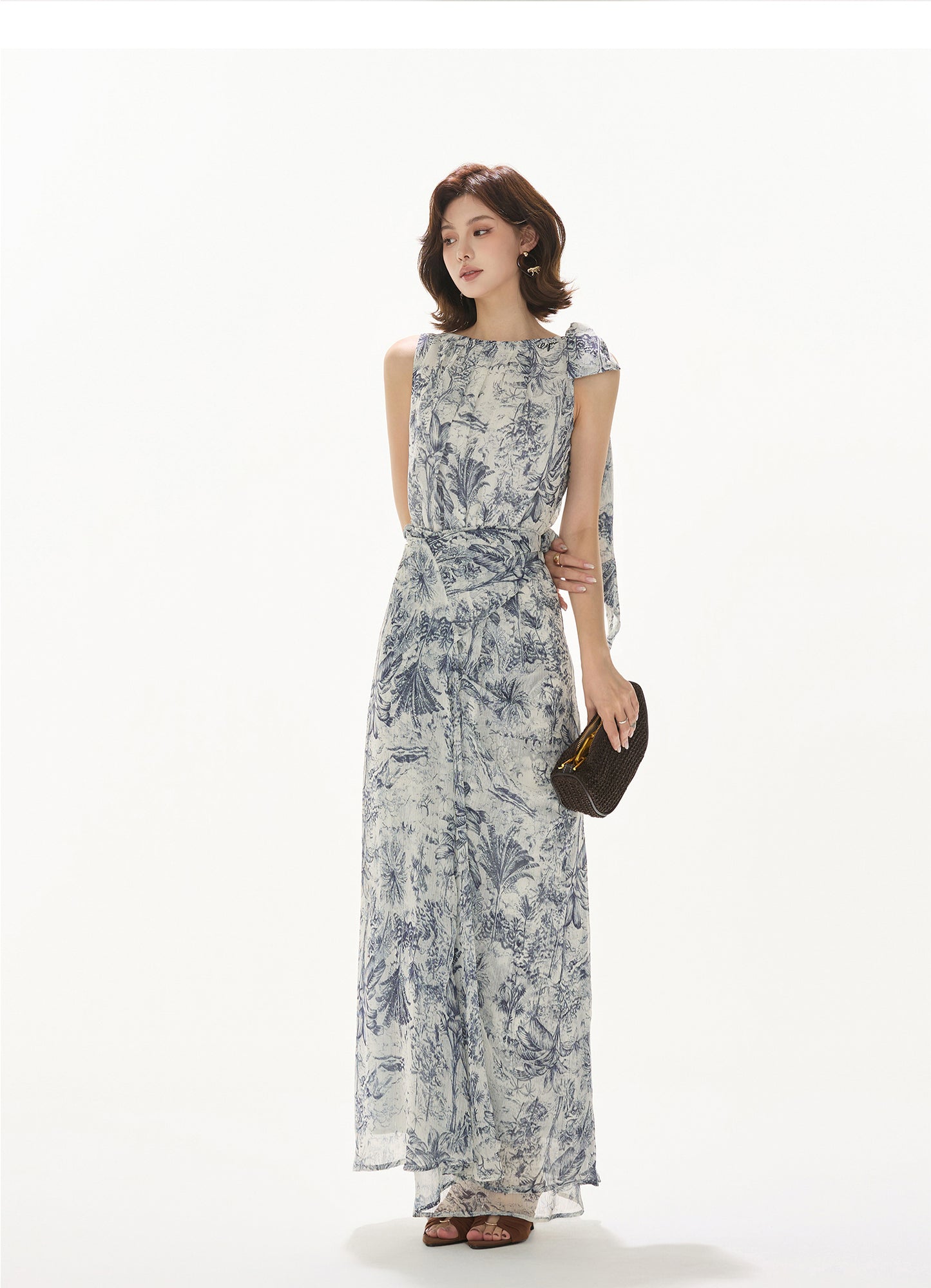 NORWEGIAN FOREST PRINT CHIFFON WAIST ONE-PIECE