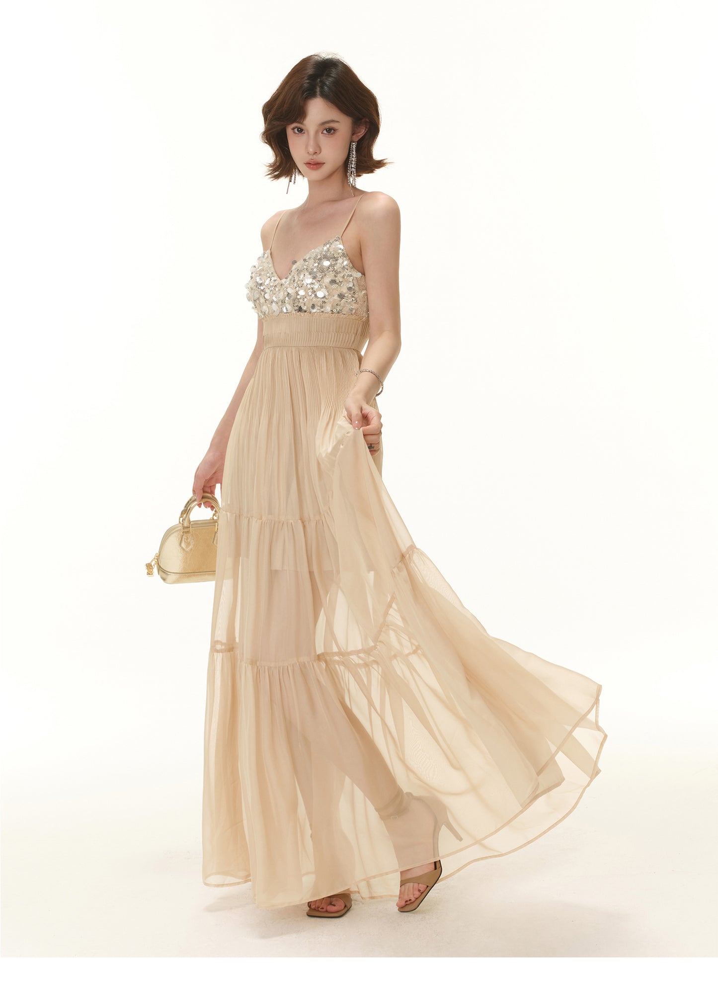 FRENCH LIGHT LUXURY SEQUINED BEADED DRESS