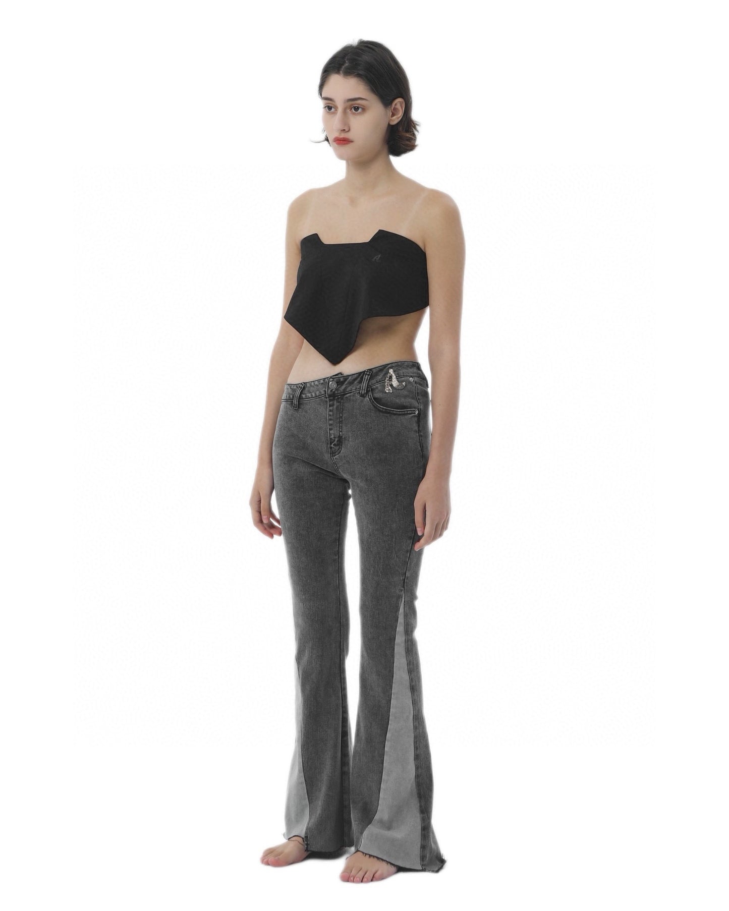 PATCH WORK BOOT CUT DENIM BLUE/BLACK