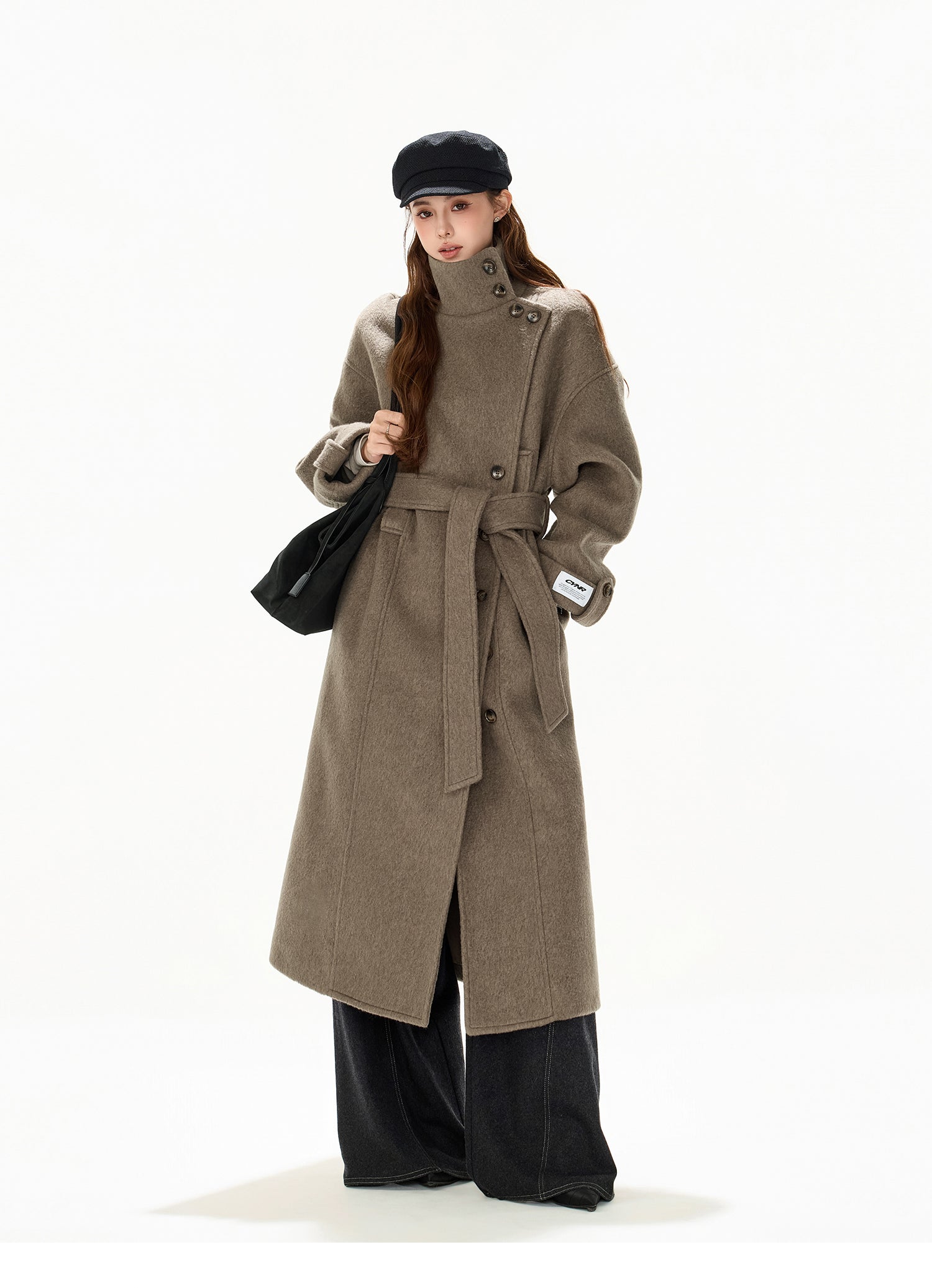 VINTAGE MODERN BELTED WOOL LONG COAT – BIBIDO