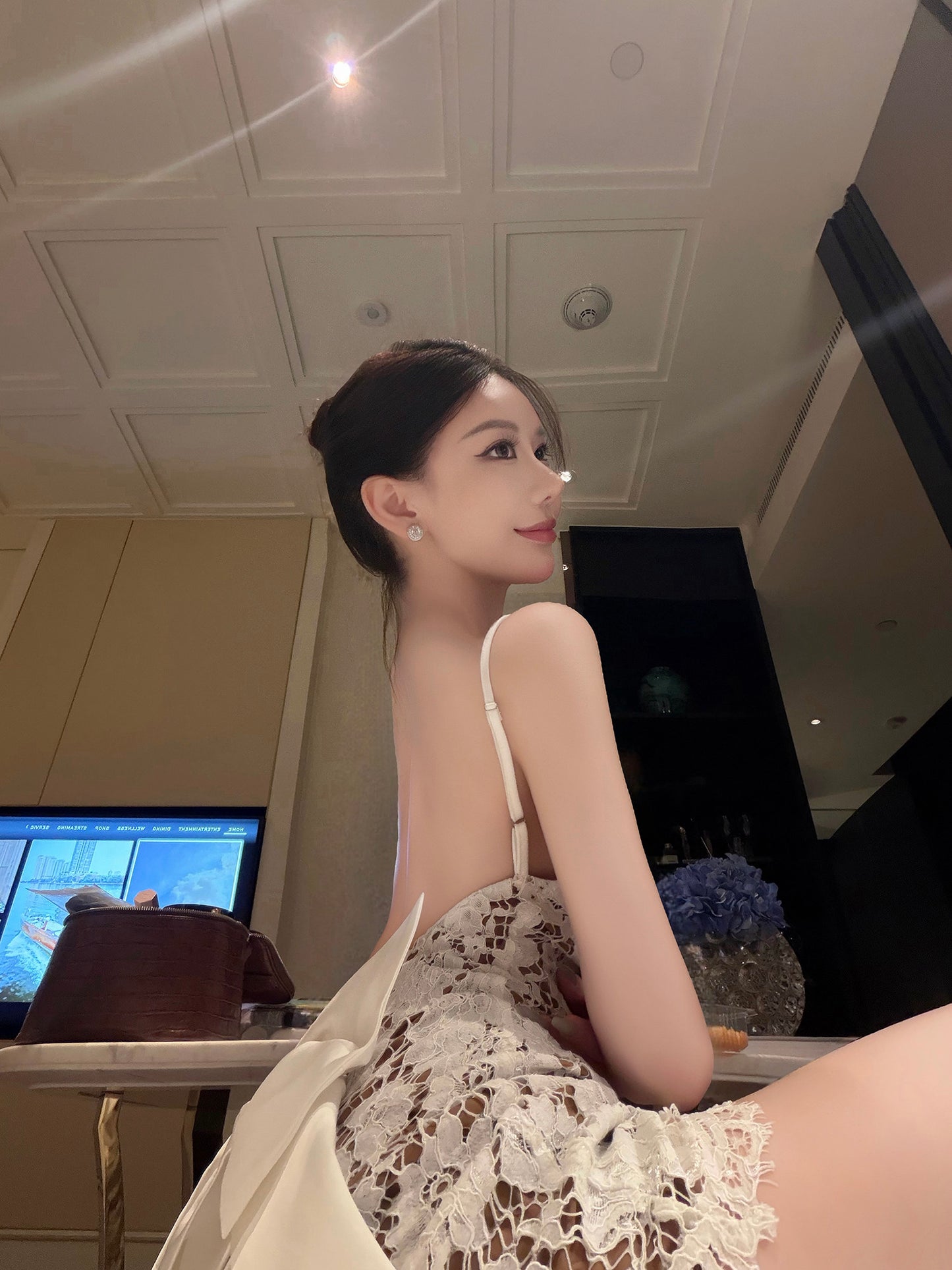 LACE BOW BACK MINI DRESS