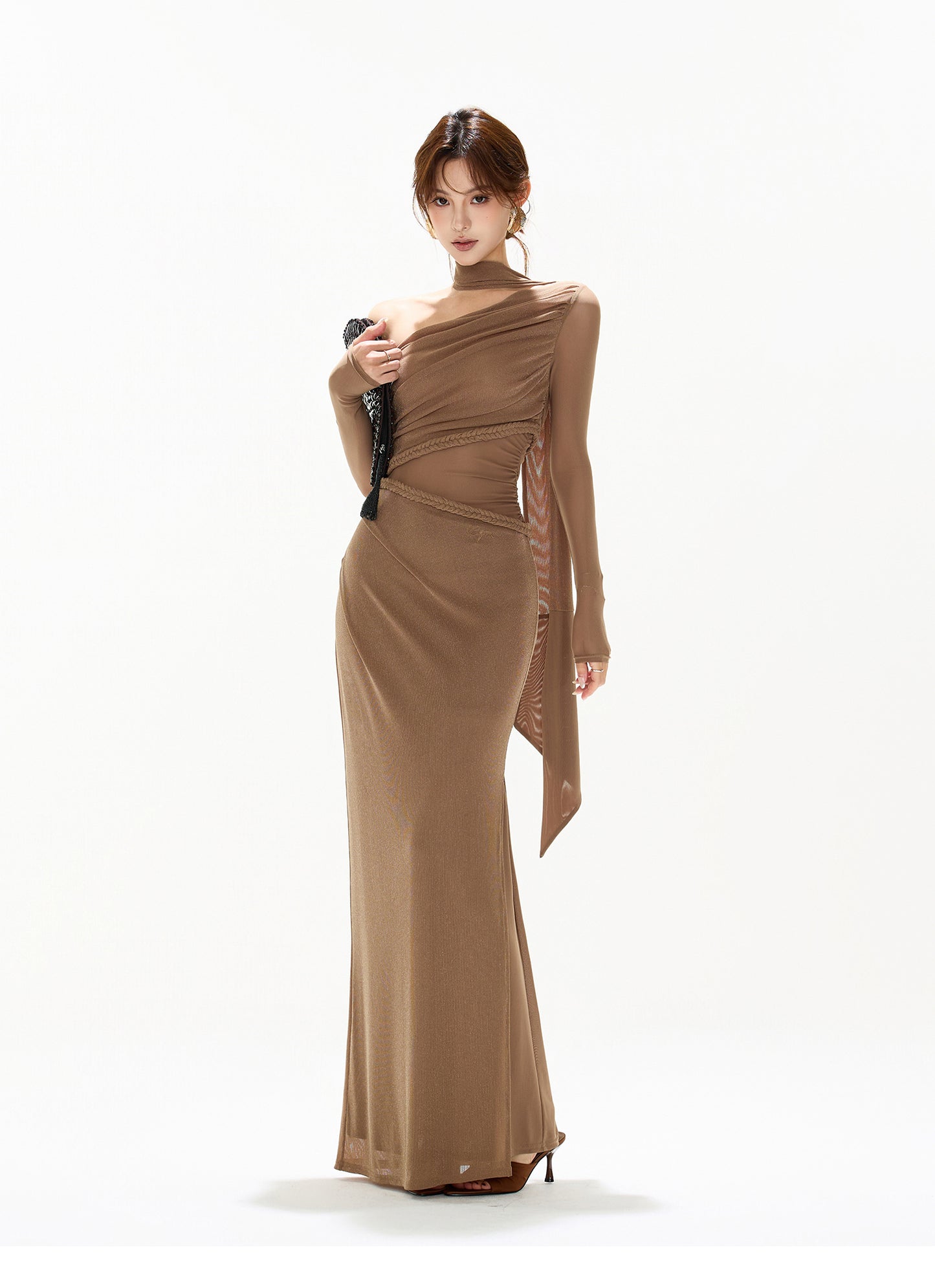 FRENCH RETRO MESH SLIM LONG DRESS