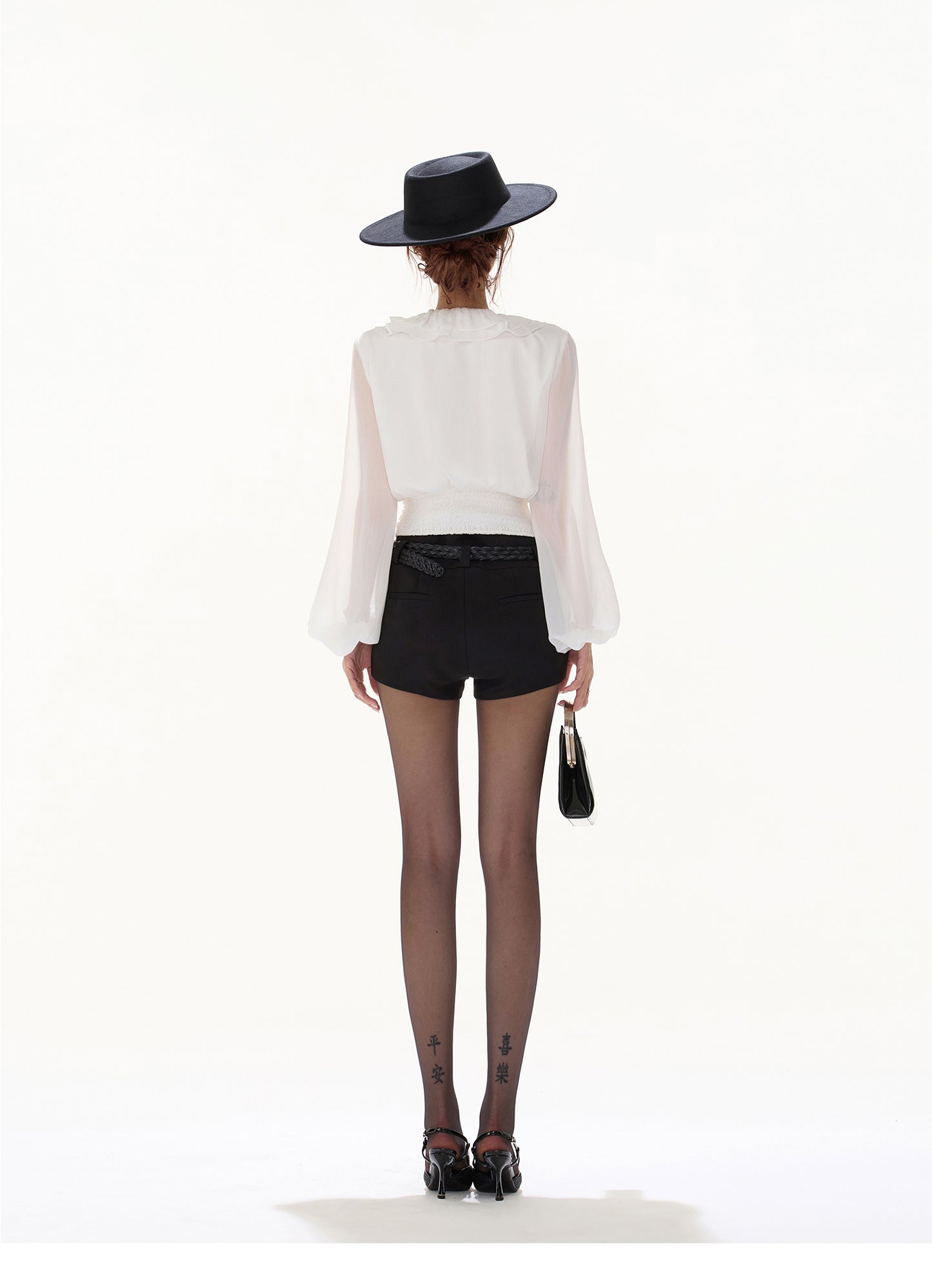 HIGH-WAISTED EMBROIDERED BODYCON SUIT SHORTS