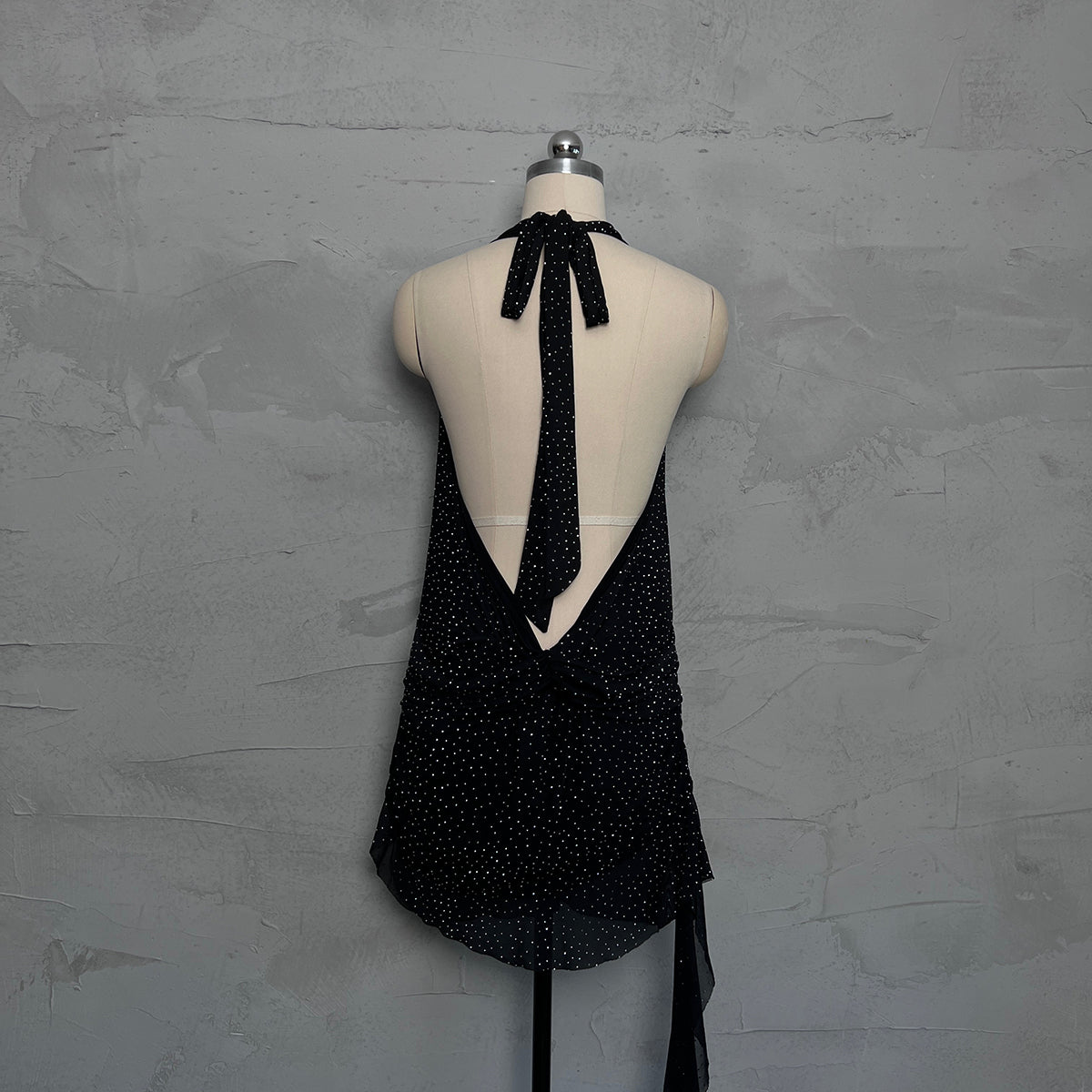 SEXY RHINESTONE BACKLESS HALTER DRESS
