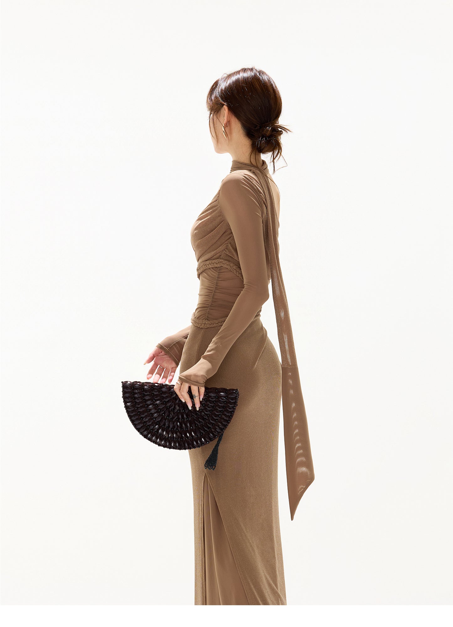 FRENCH RETRO MESH SLIM LONG DRESS