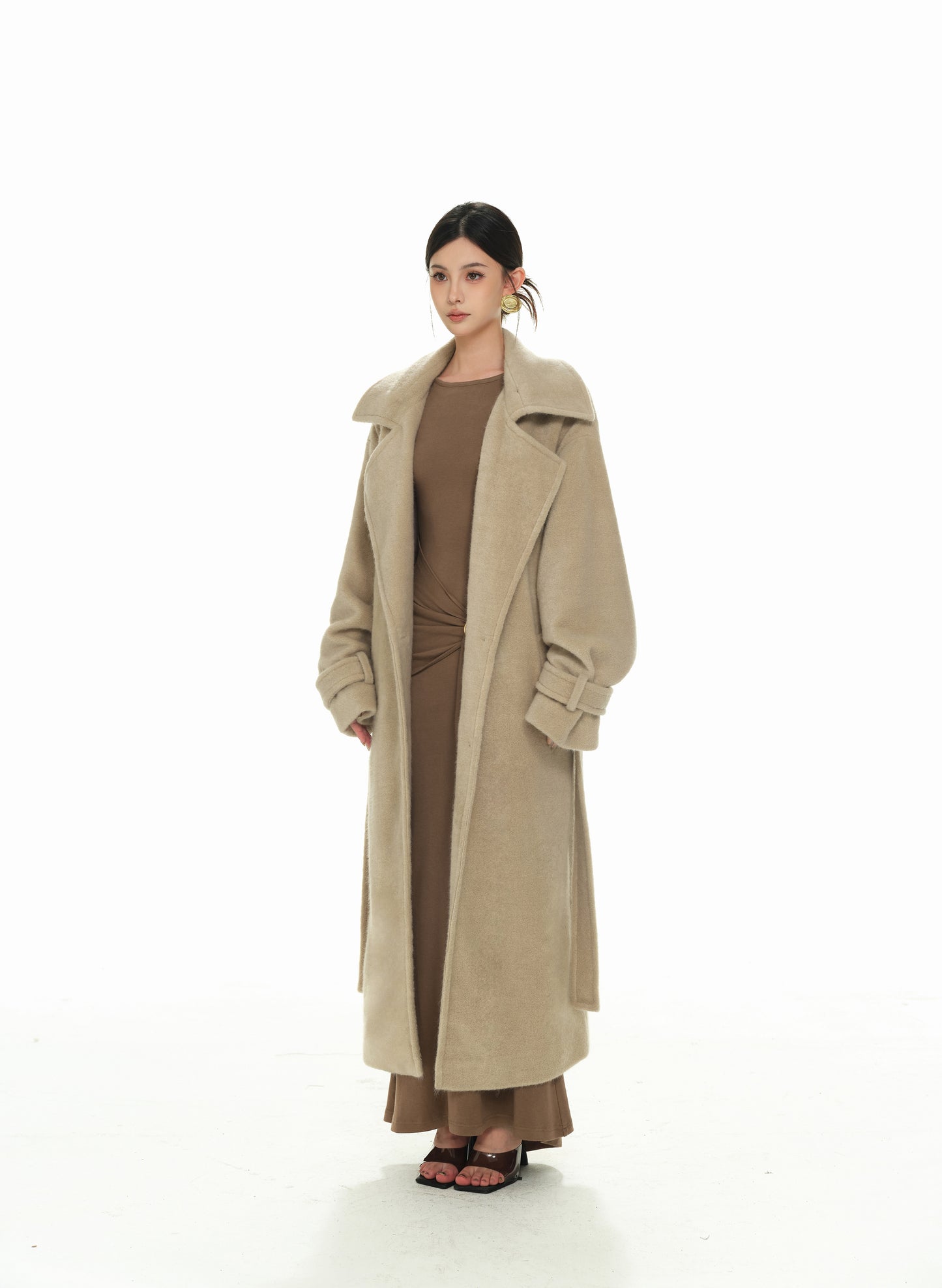MILK TEA LAPEL WOOLEN COAT