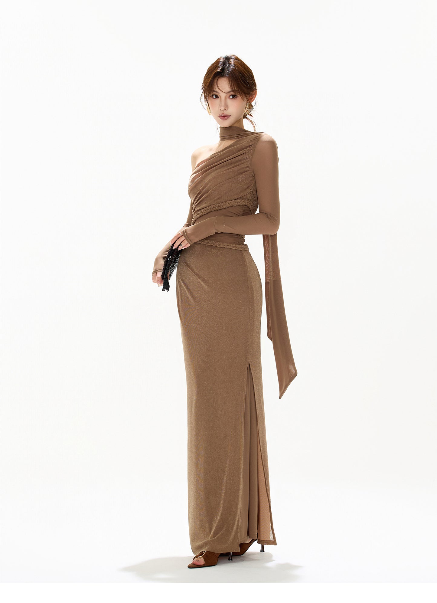FRENCH RETRO MESH SLIM LONG DRESS
