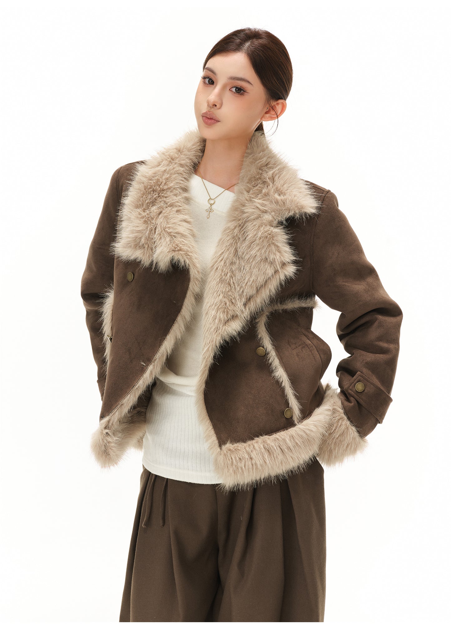 RETRO HIGH-END LARGE LAPEL PLUSH SUEDE JACKET
