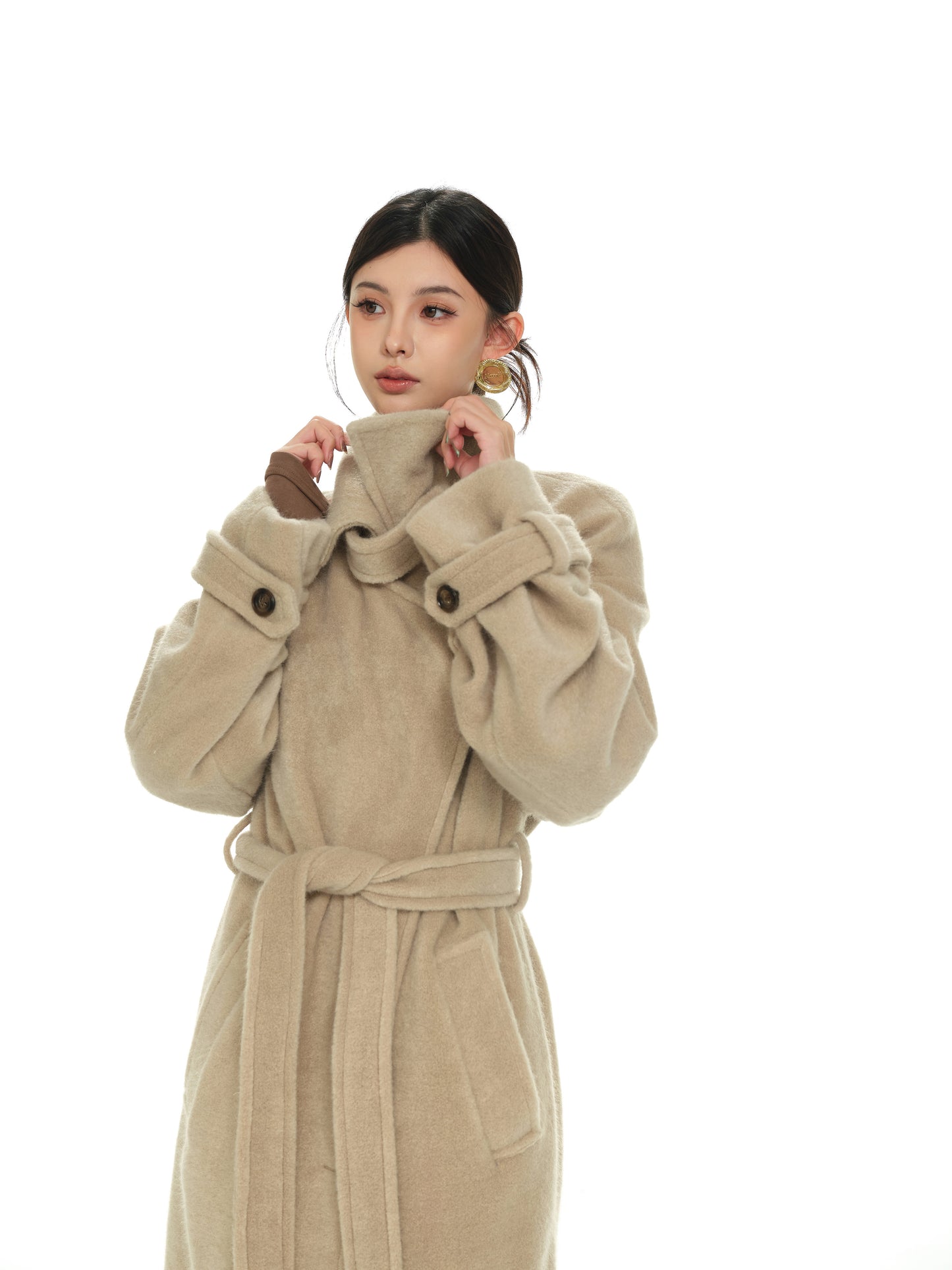 MILK TEA LAPEL WOOLEN COAT