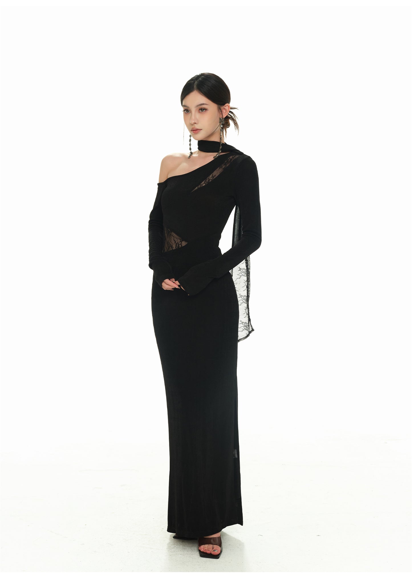 LACE PATCHWORK KNITTED SLIM ONE-PIECE