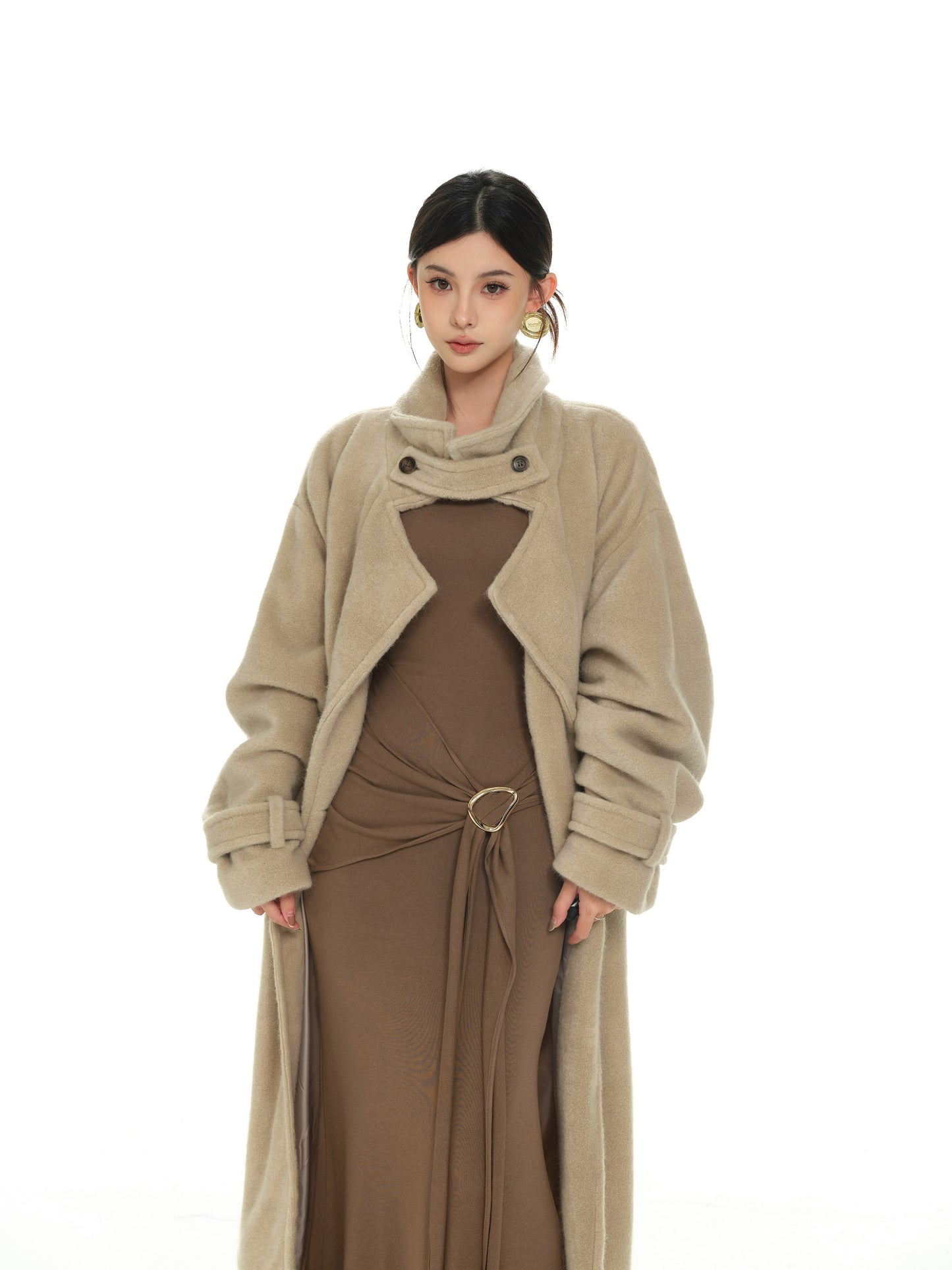 MILK TEA LAPEL WOOLEN COAT