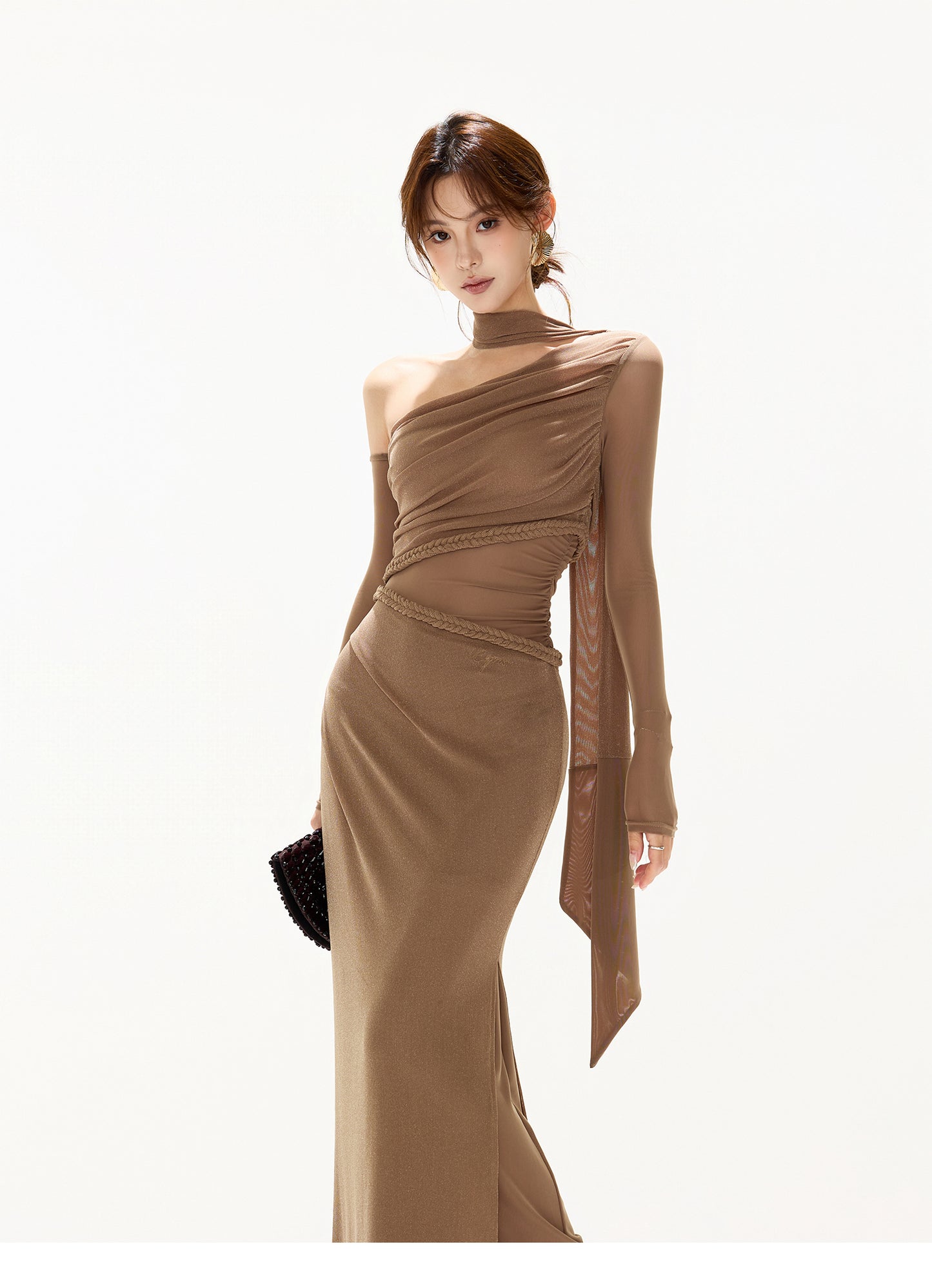 FRENCH RETRO MESH SLIM LONG DRESS