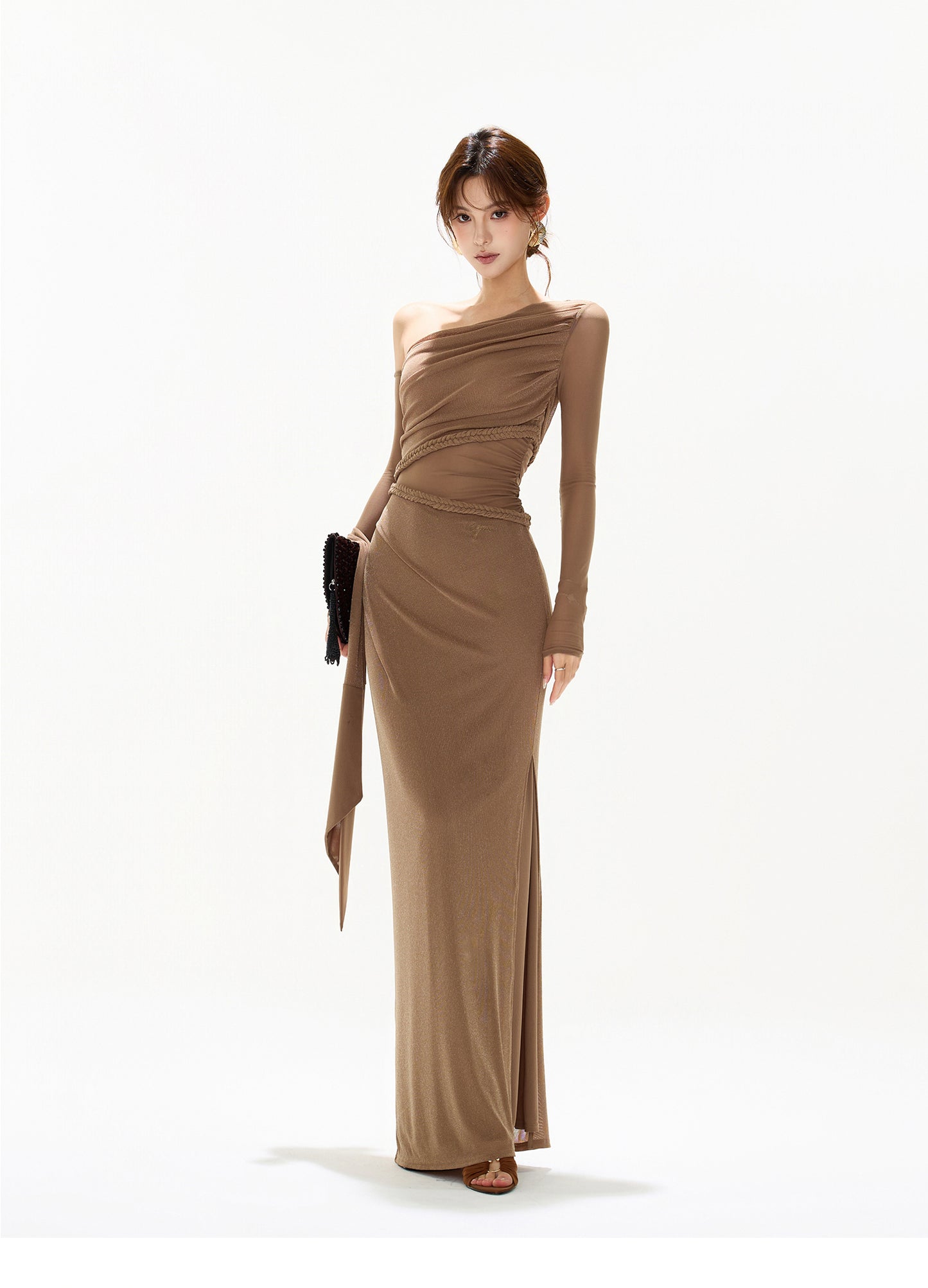 FRENCH RETRO MESH SLIM LONG DRESS