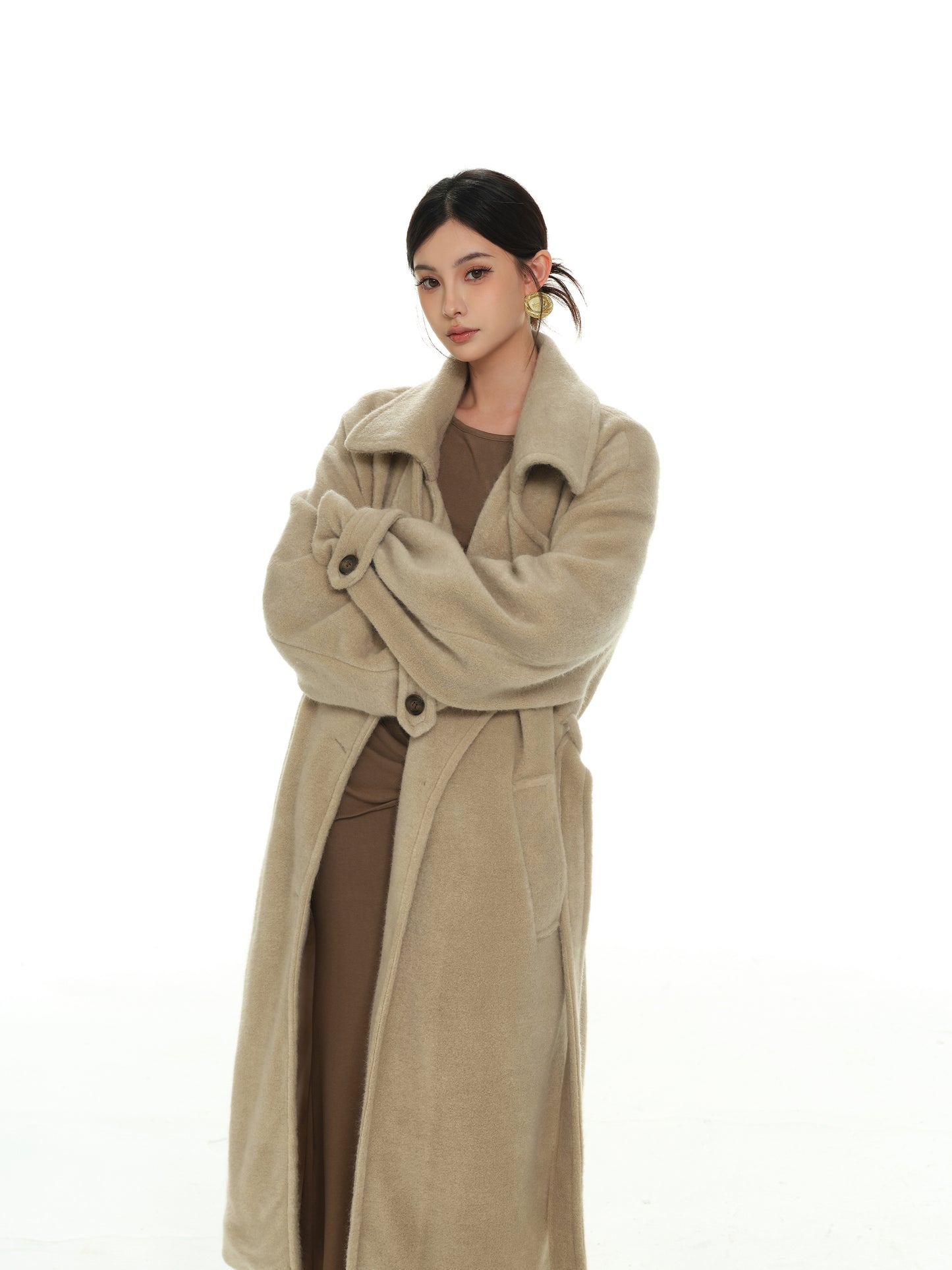 MILK TEA LAPEL WOOLEN COAT