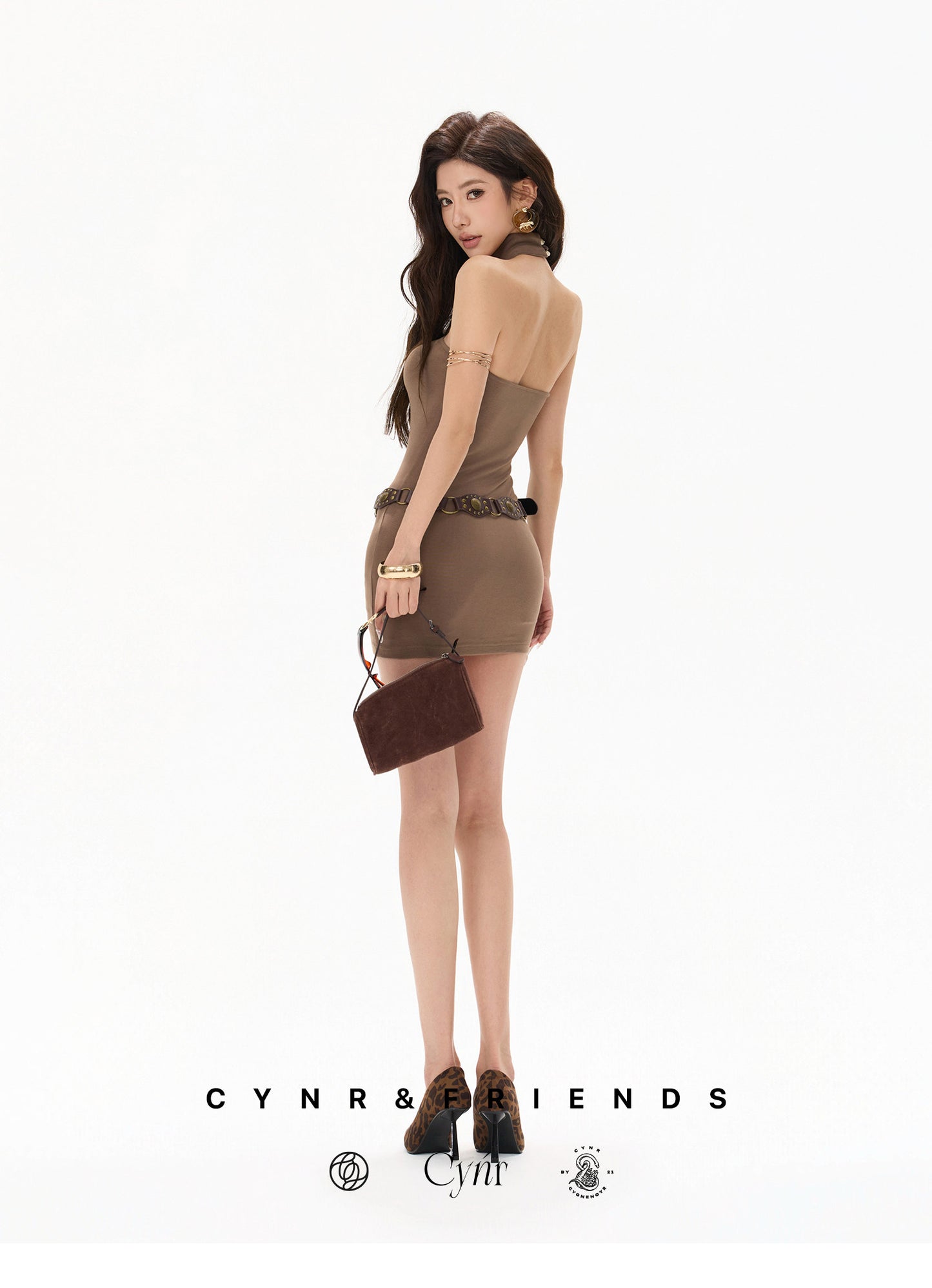【日本在庫 】BROWN HALTER BODYCON DRESS