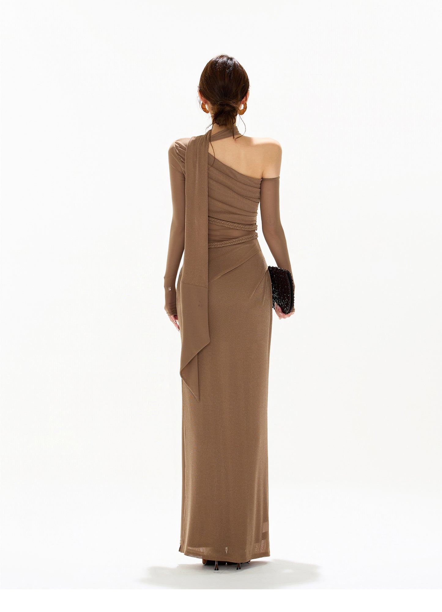 FRENCH RETRO MESH SLIM LONG DRESS