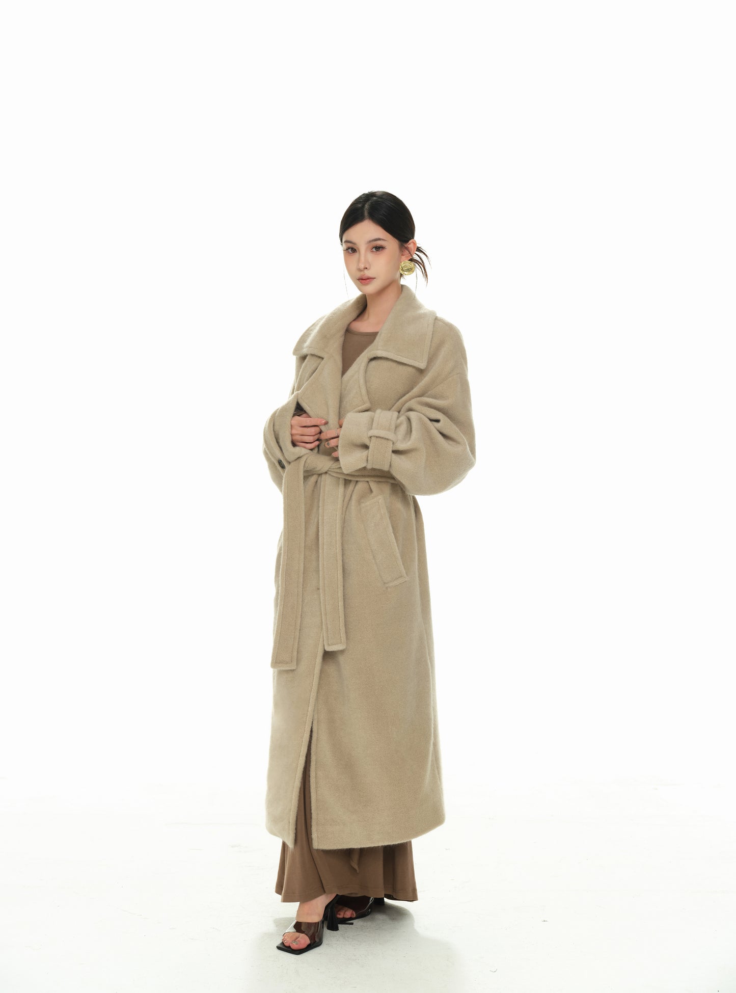 MILK TEA LAPEL WOOLEN COAT