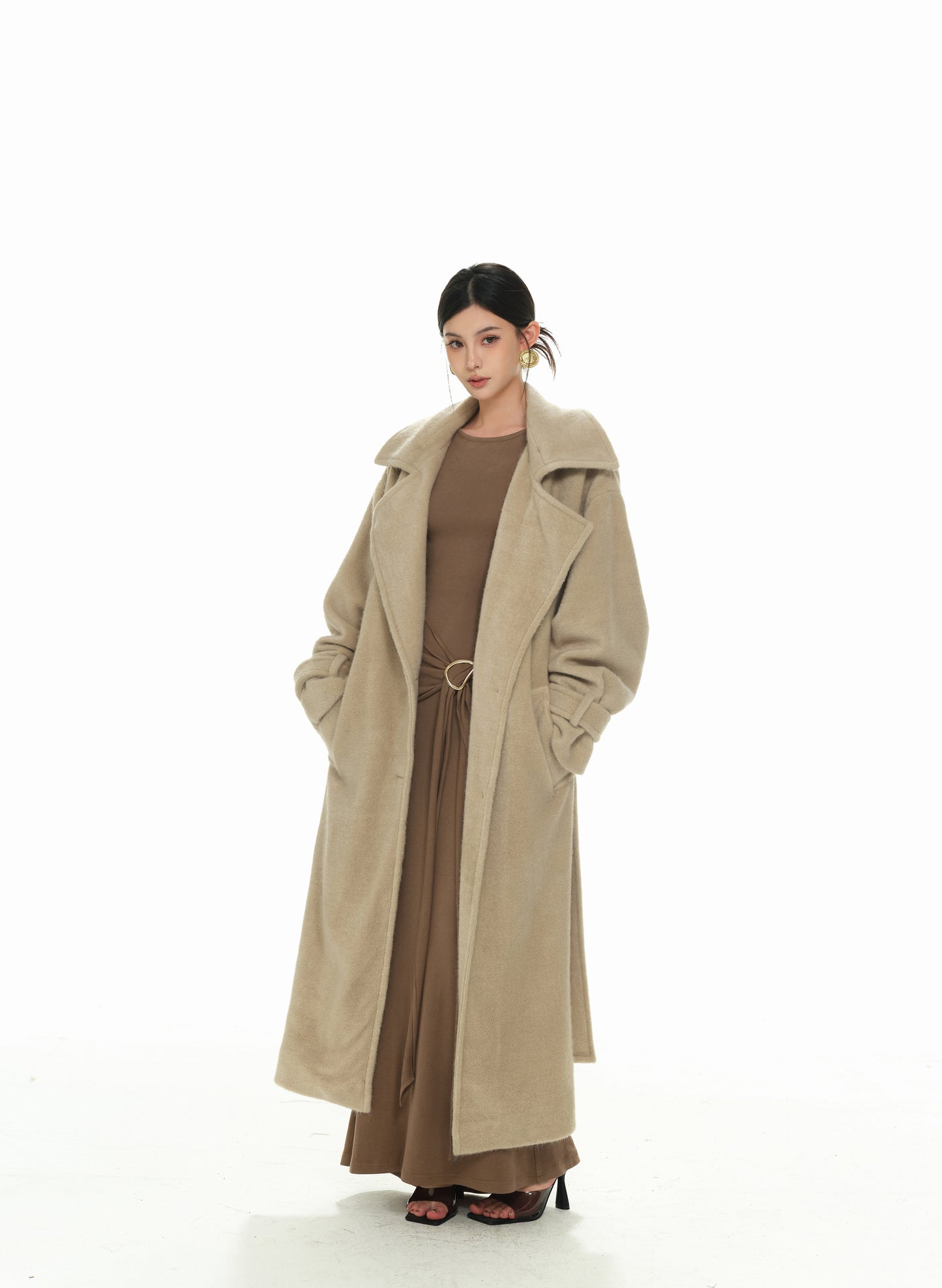 MILK TEA LAPEL WOOLEN COAT