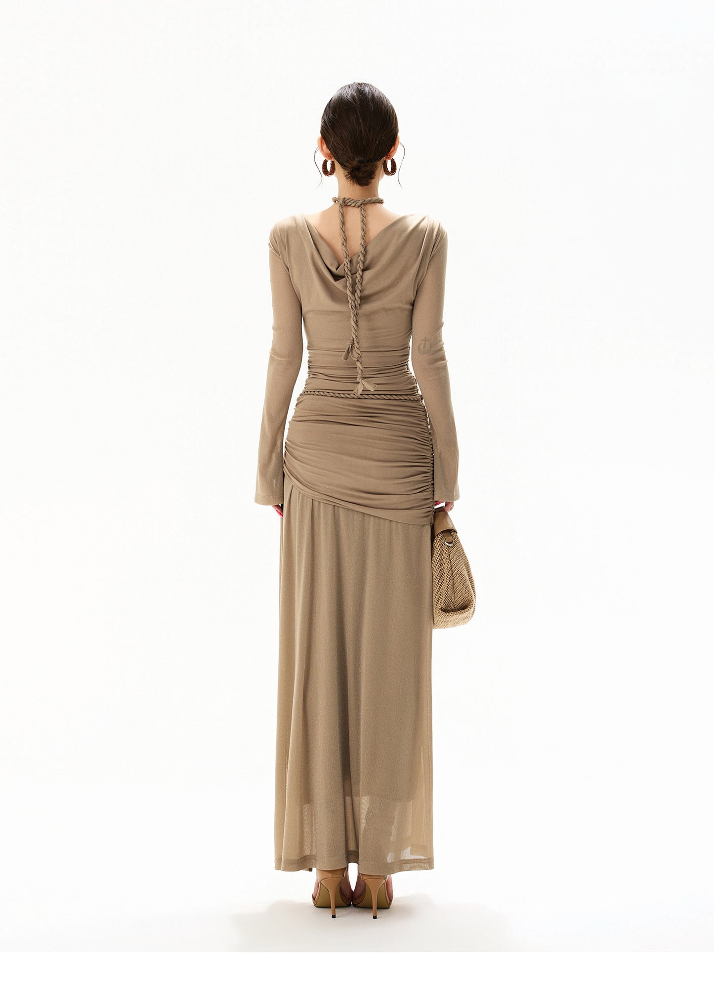 【日本在庫 】FRENCH HALTER KNIT TULLE MAXI DRESS