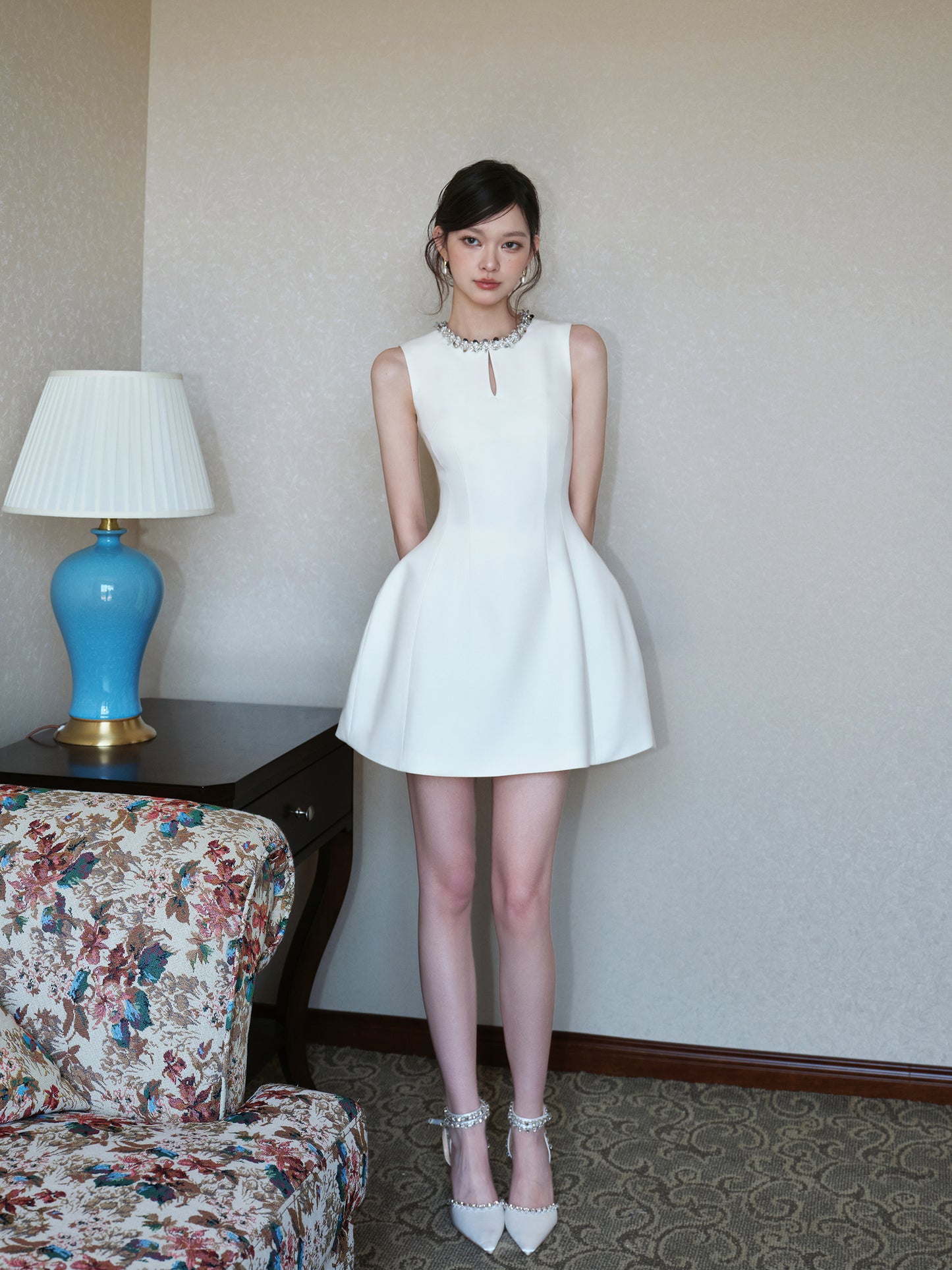 SEQUINED HOLLOW A-LINE FLOWER BUD DRESS