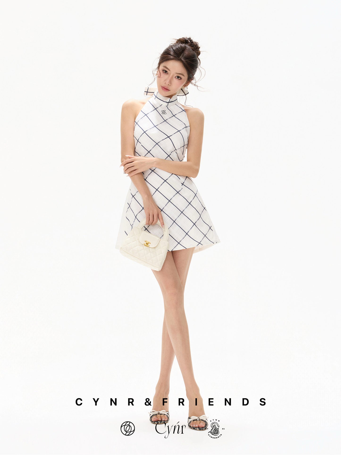 【日本在庫 】SILK HALTER CHECK DRESS