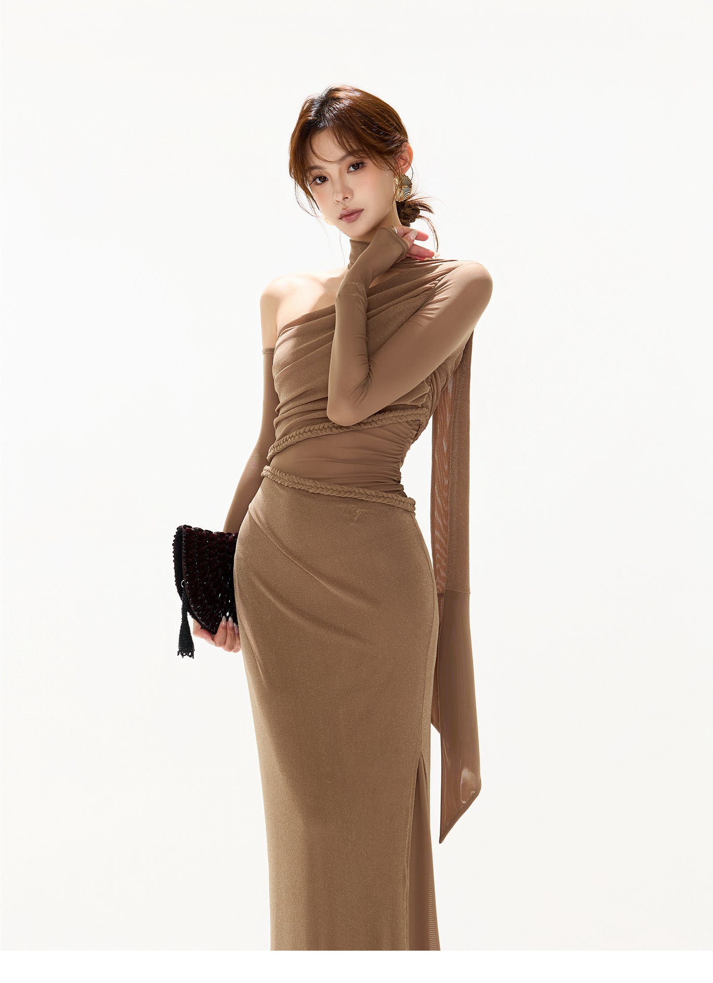 FRENCH RETRO MESH SLIM LONG DRESS