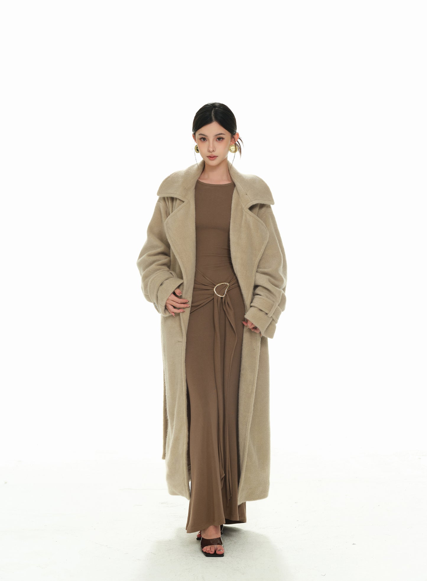 MILK TEA LAPEL WOOLEN COAT