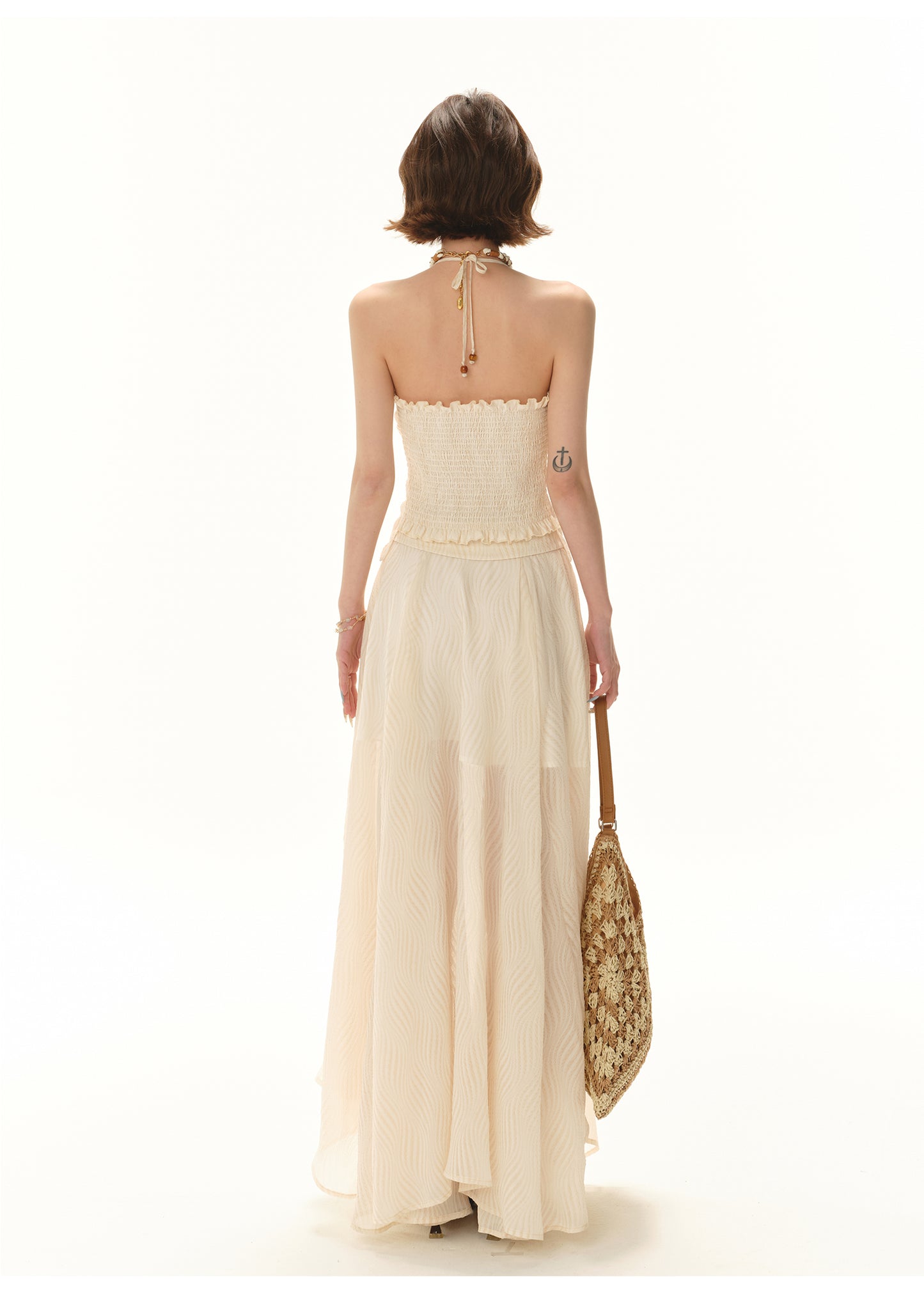 VACATION-STYLE BEADED HALTER TOP & FLOWY MAXI SKIRT SET