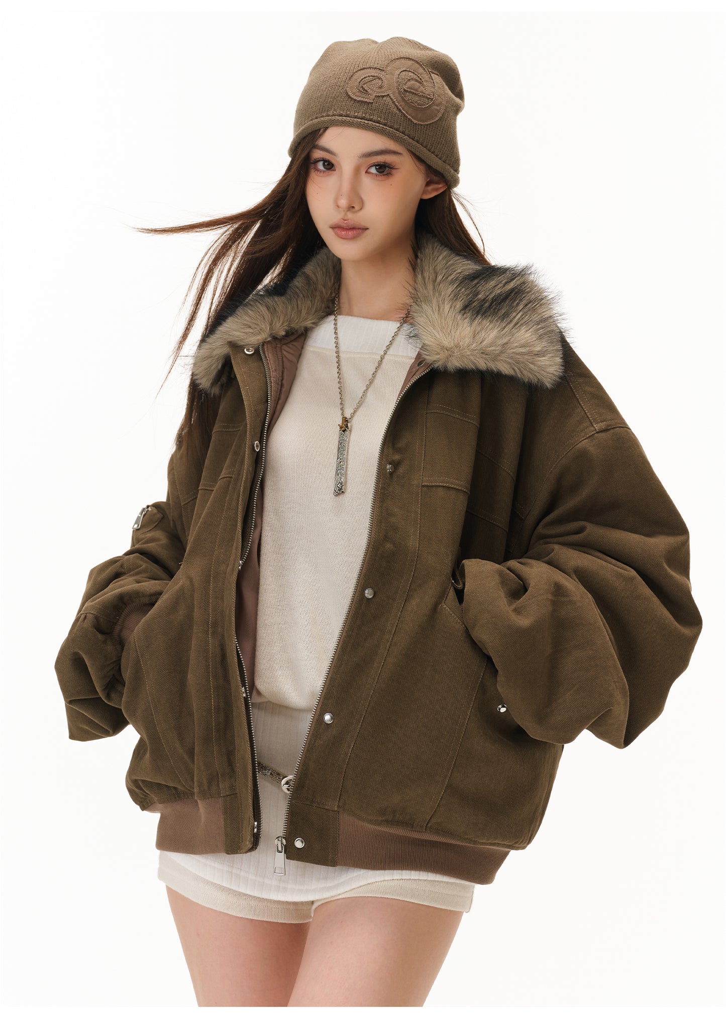 FUR COLLAR AMERICAN CASUAL JACKET