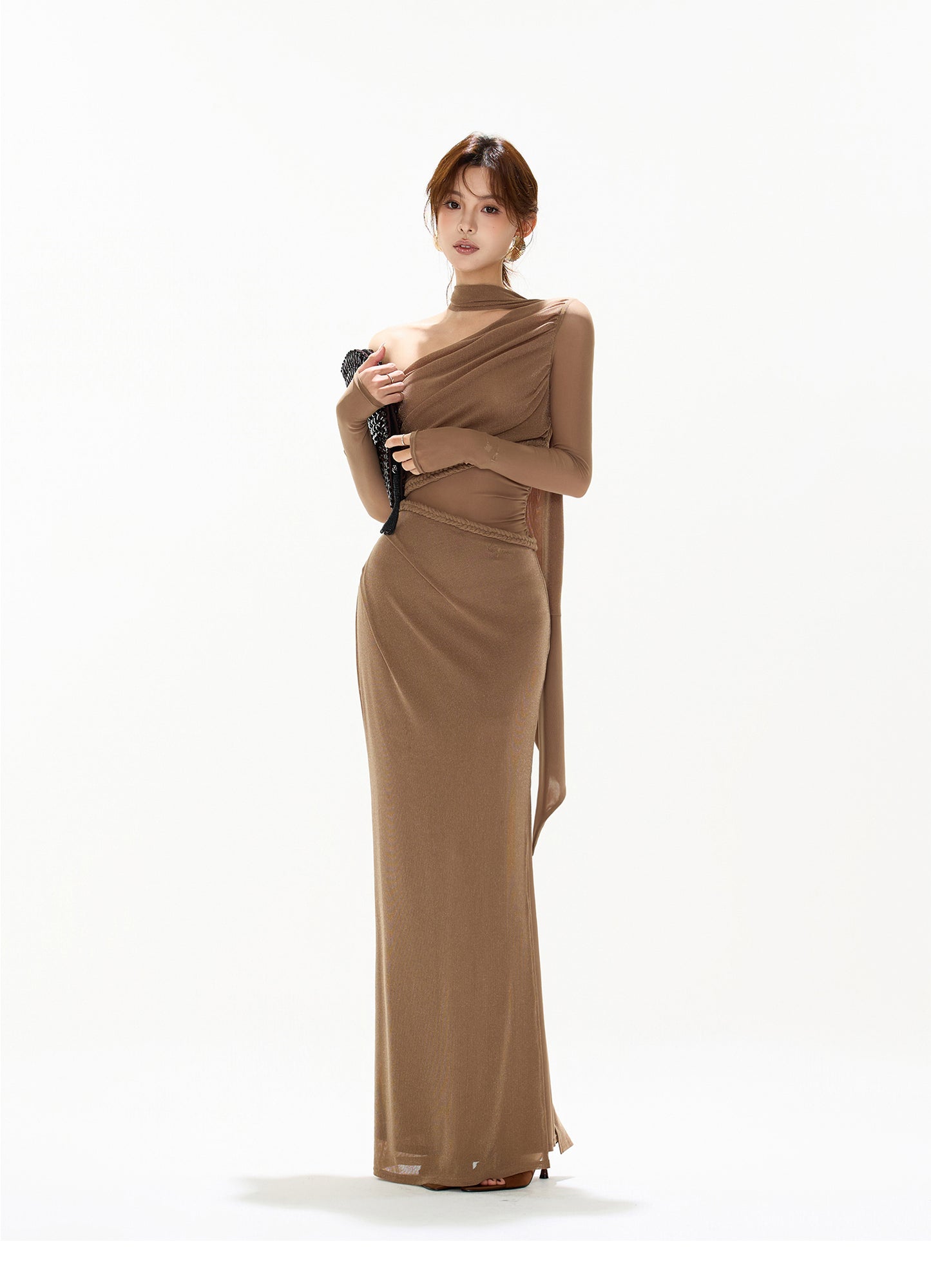 FRENCH RETRO MESH SLIM LONG DRESS