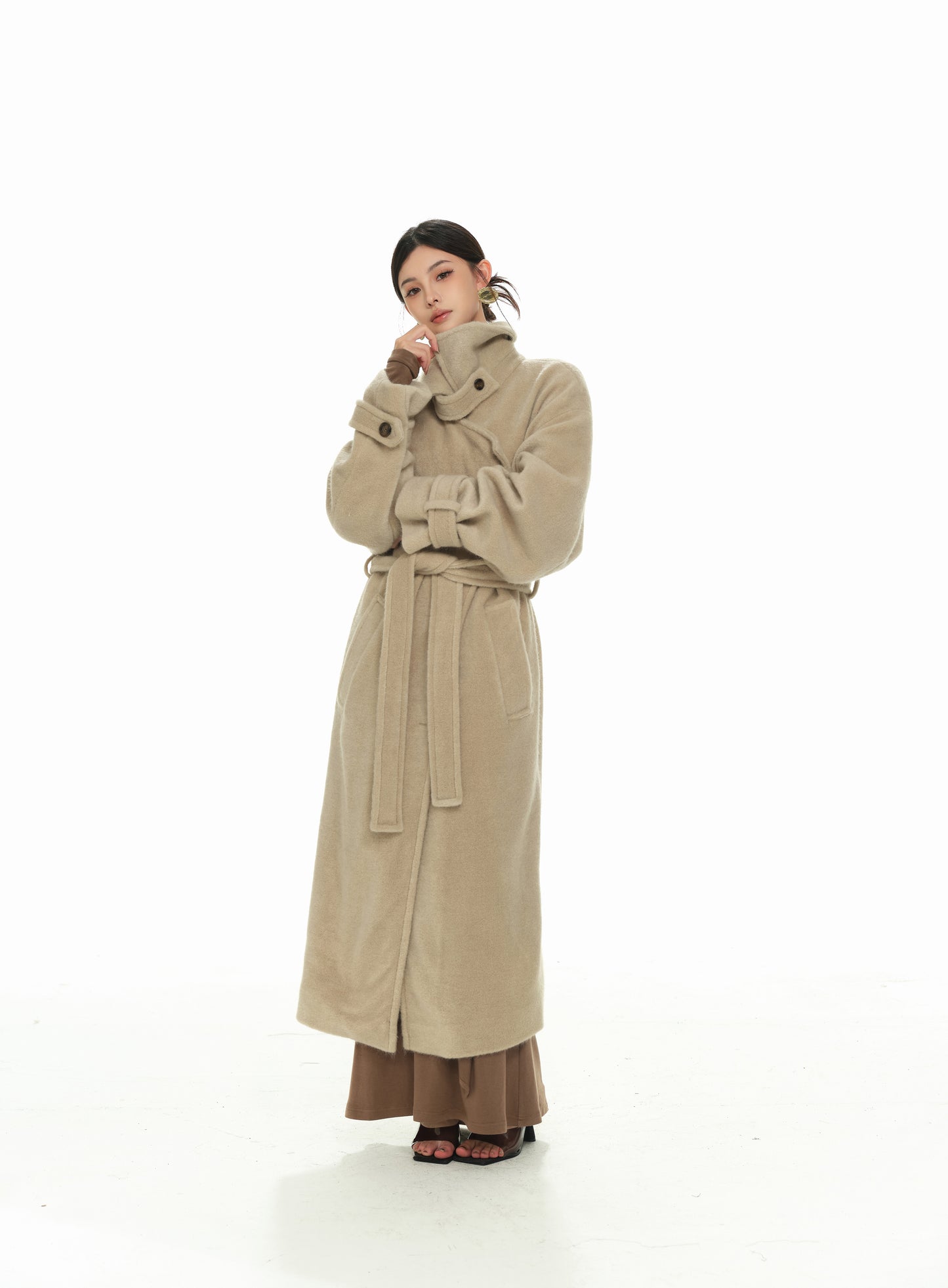 MILK TEA LAPEL WOOLEN COAT