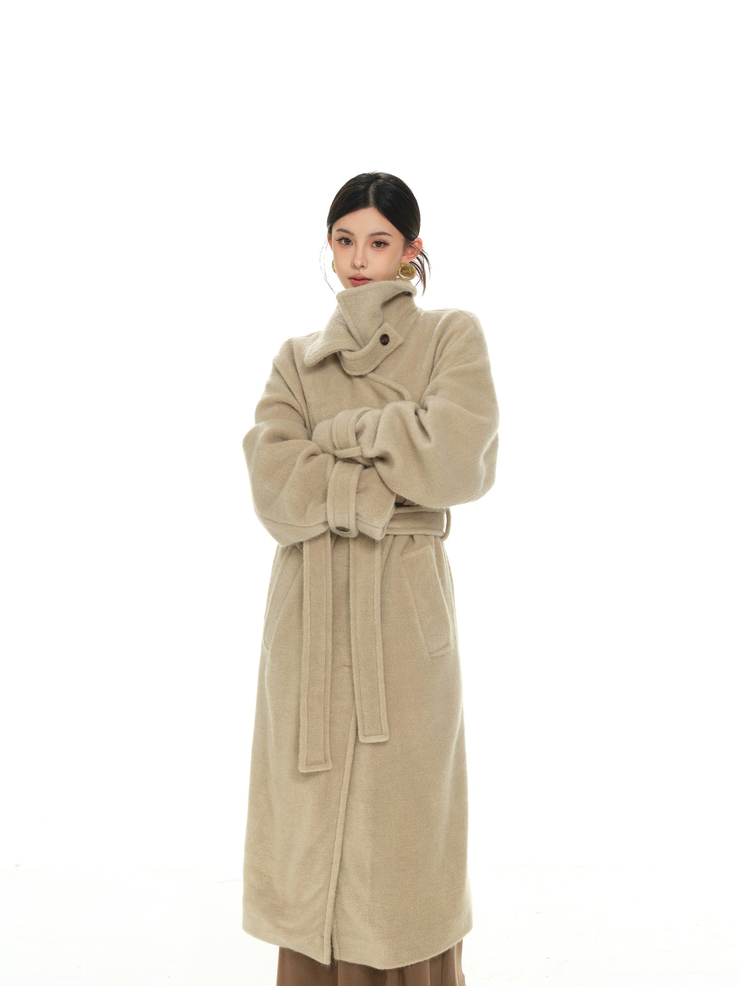 MILK TEA LAPEL WOOLEN COAT