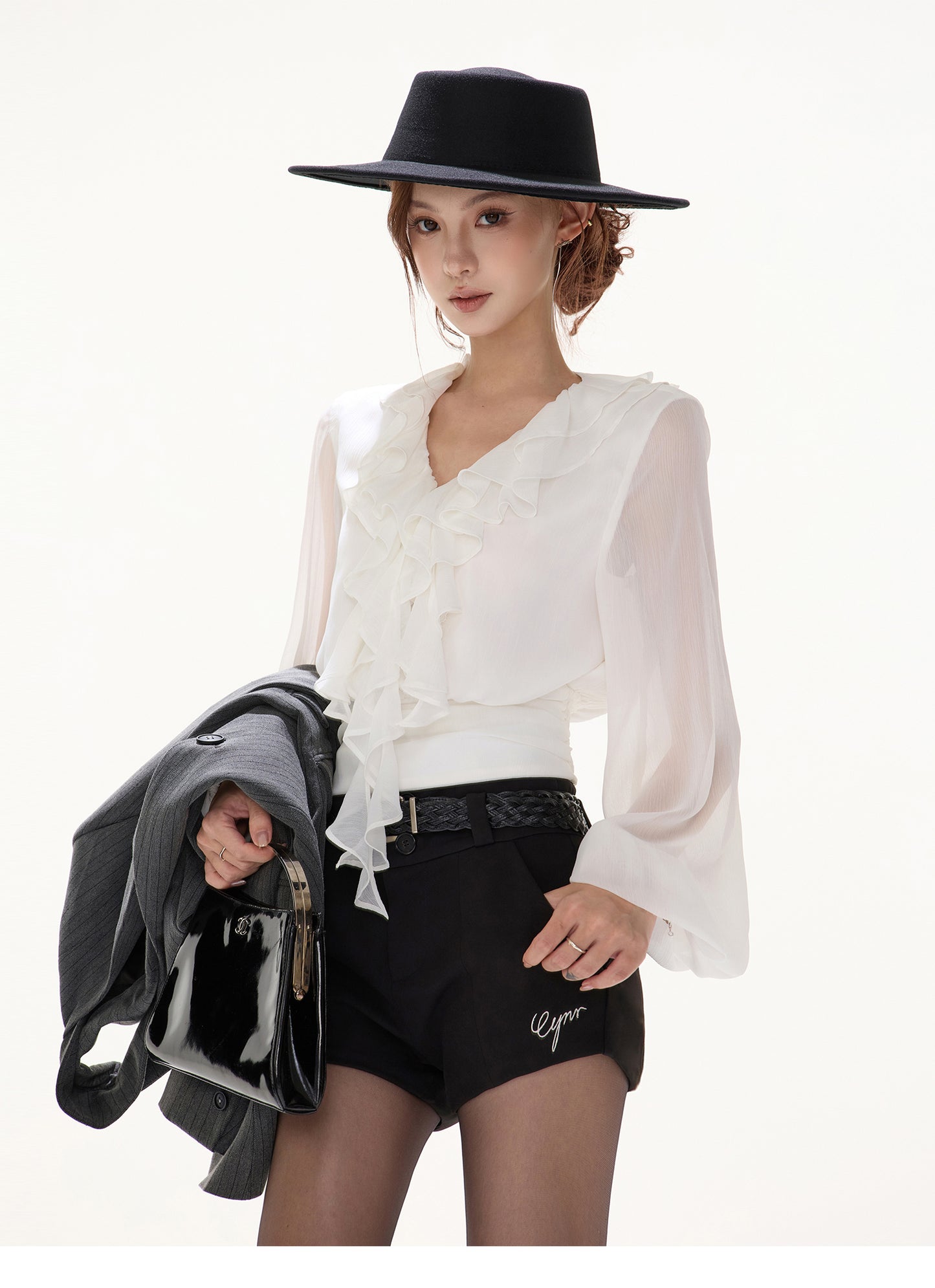 ELEGANT STRETCHED OUT COLLAR BLOUSE