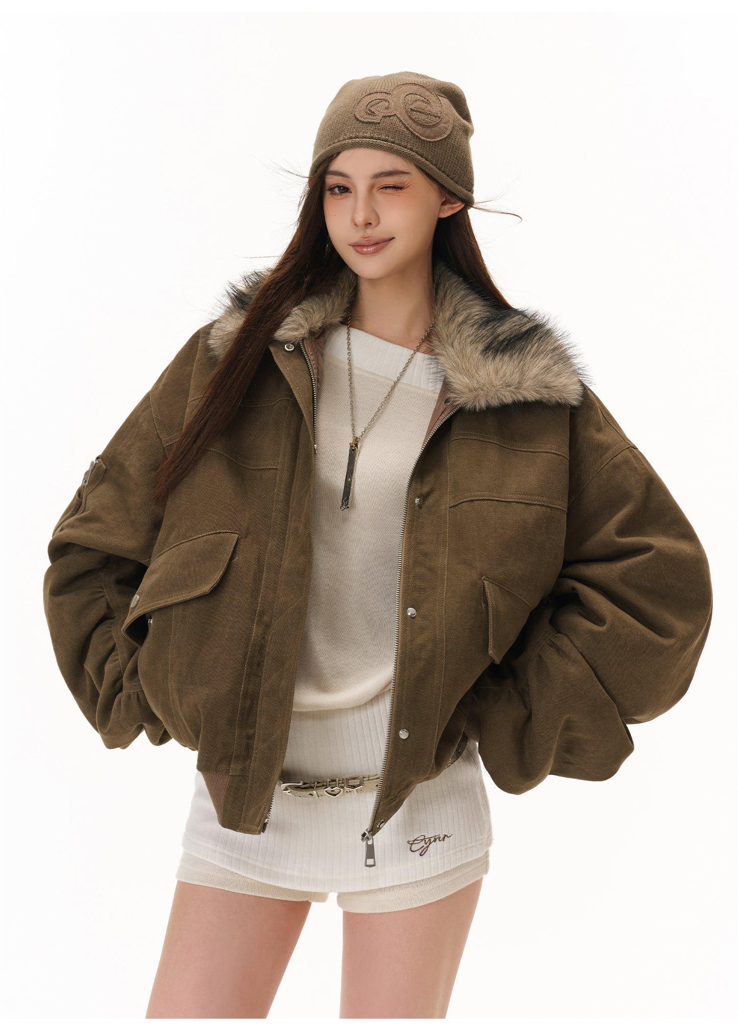 FUR COLLAR AMERICAN CASUAL JACKET