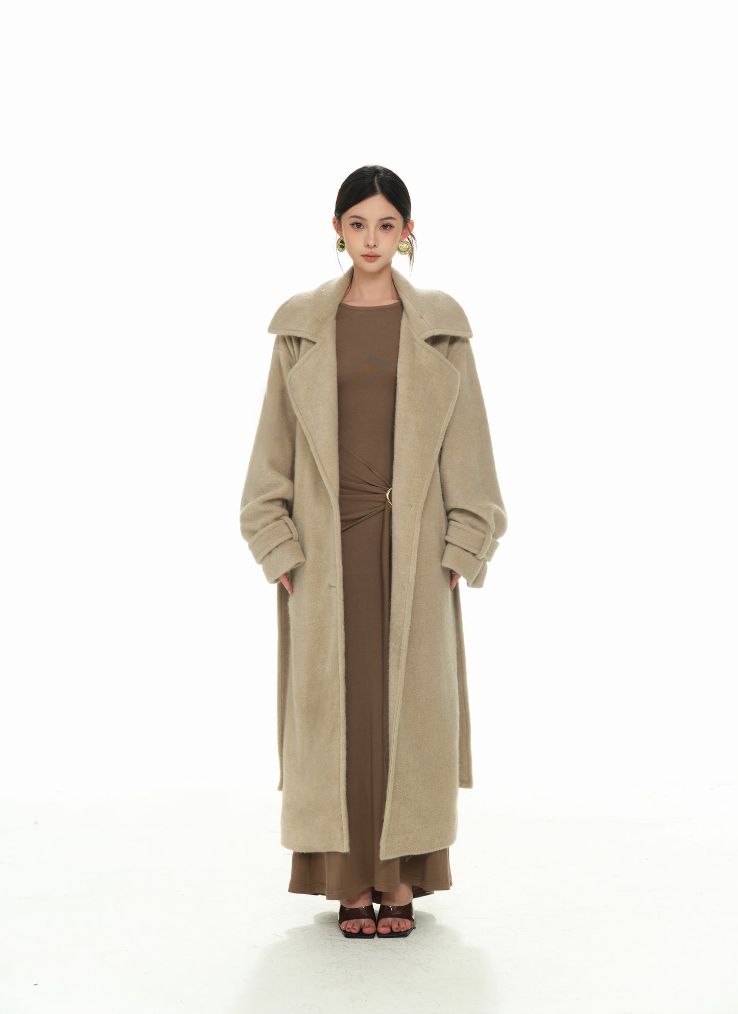 MILK TEA LAPEL WOOLEN COAT